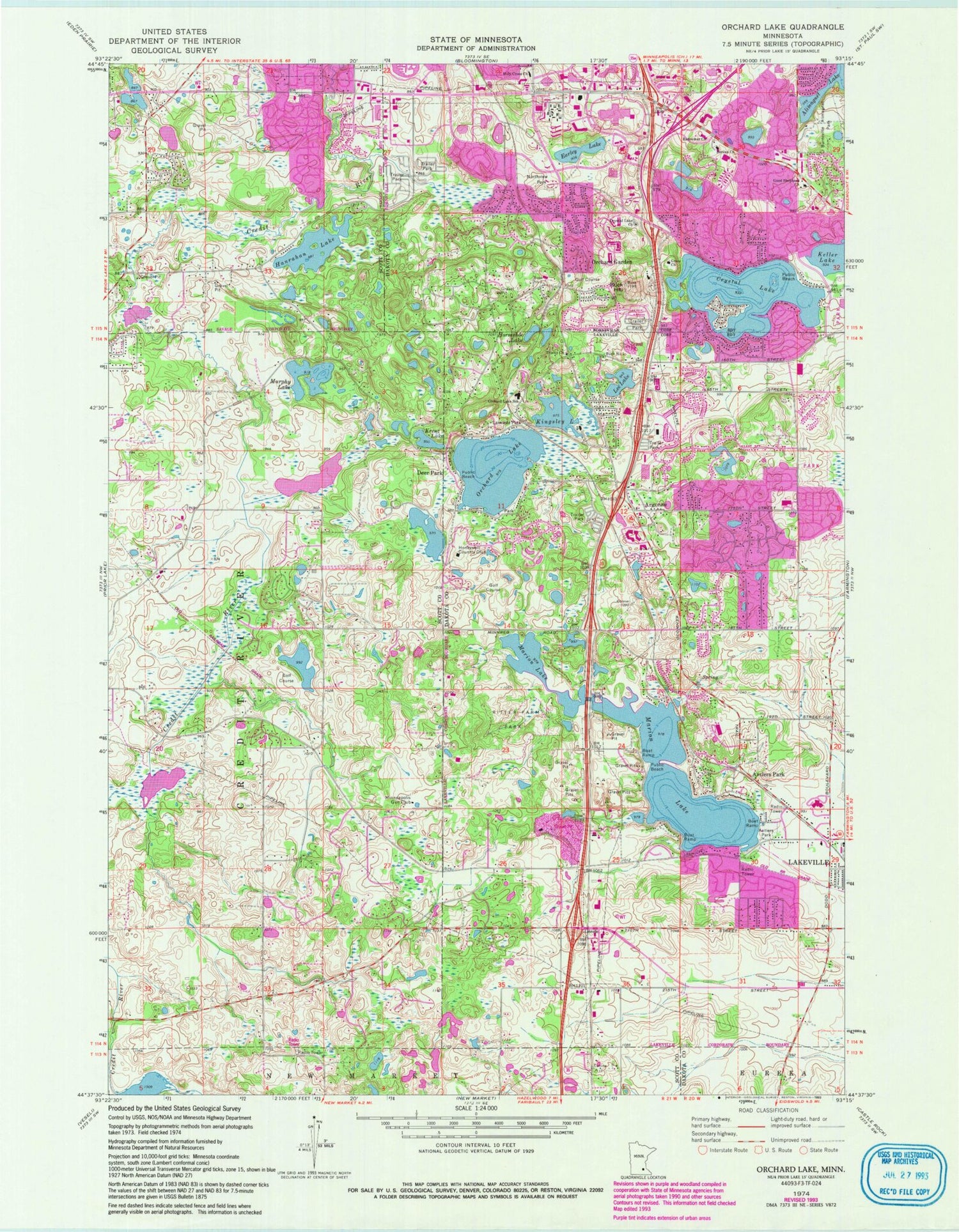 Classic USGS Orchard Lake Minnesota 7.5'x7.5' Topo Map Image