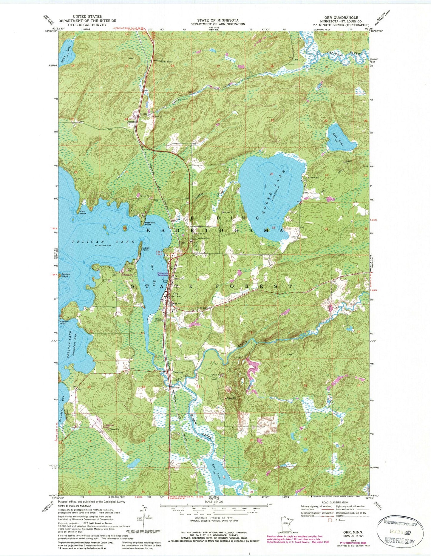Classic USGS Orr Minnesota 7.5'x7.5' Topo Map Image