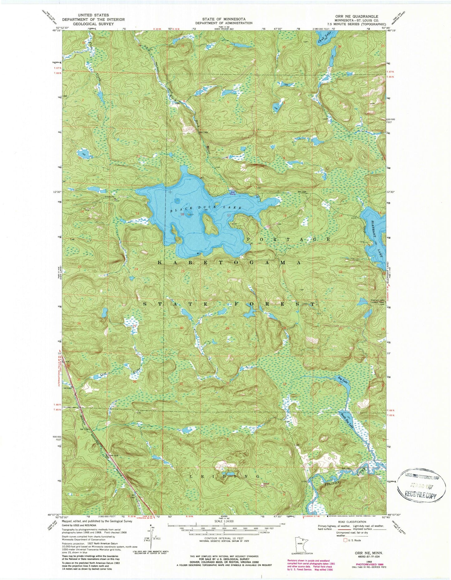 Classic USGS Orr NE Minnesota 7.5'x7.5' Topo Map Image