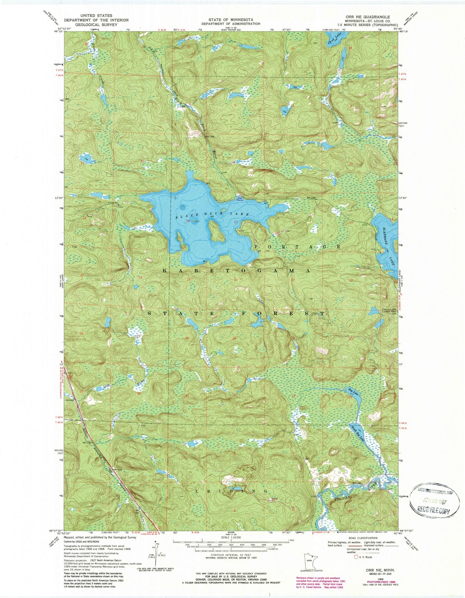 Classic USGS Orr NE Minnesota 7.5'x7.5' Topo Map Image