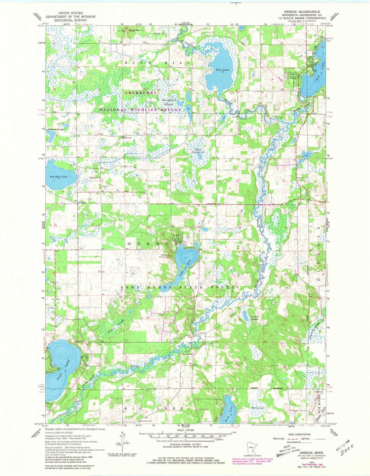 Classic USGS Orrock Minnesota 7.5'x7.5' Topo Map Image