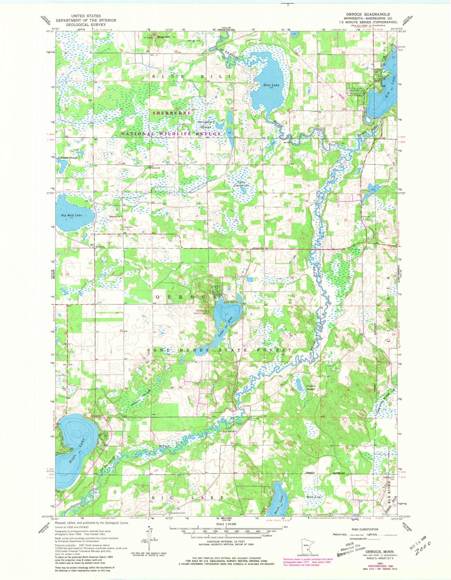Classic USGS Orrock Minnesota 7.5'x7.5' Topo Map Image