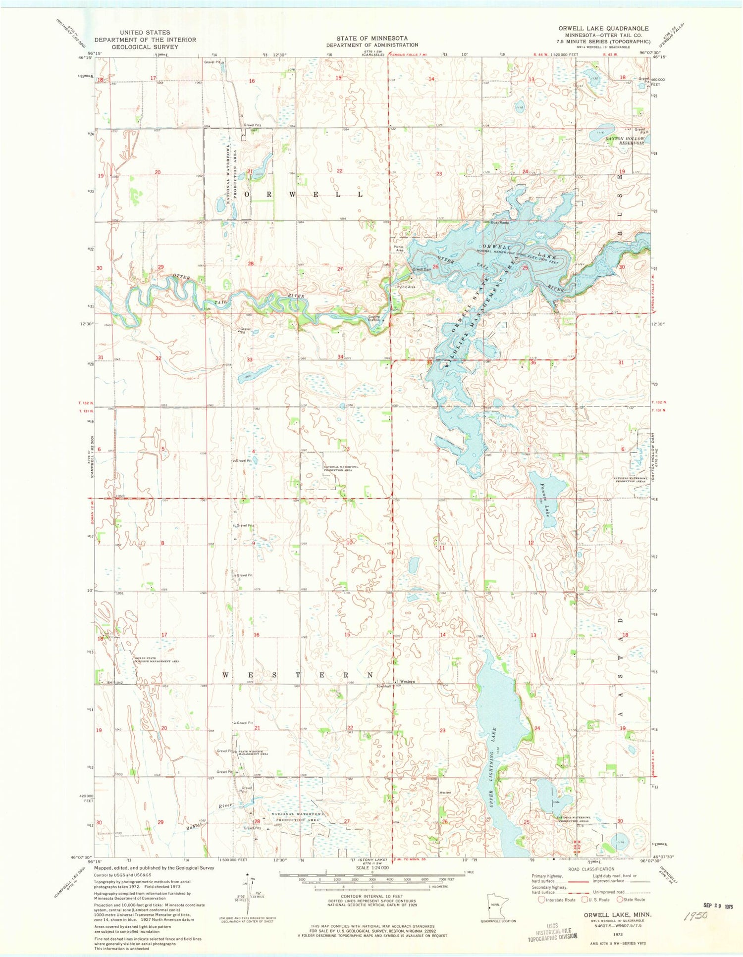 Classic USGS Orwell Lake Minnesota 7.5'x7.5' Topo Map Image