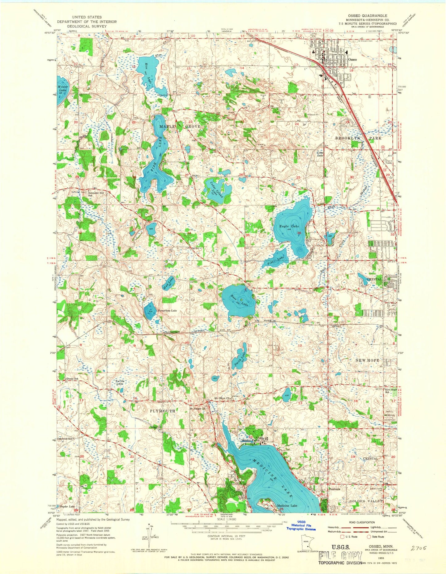 Classic USGS Osseo Minnesota 7.5'x7.5' Topo Map Image