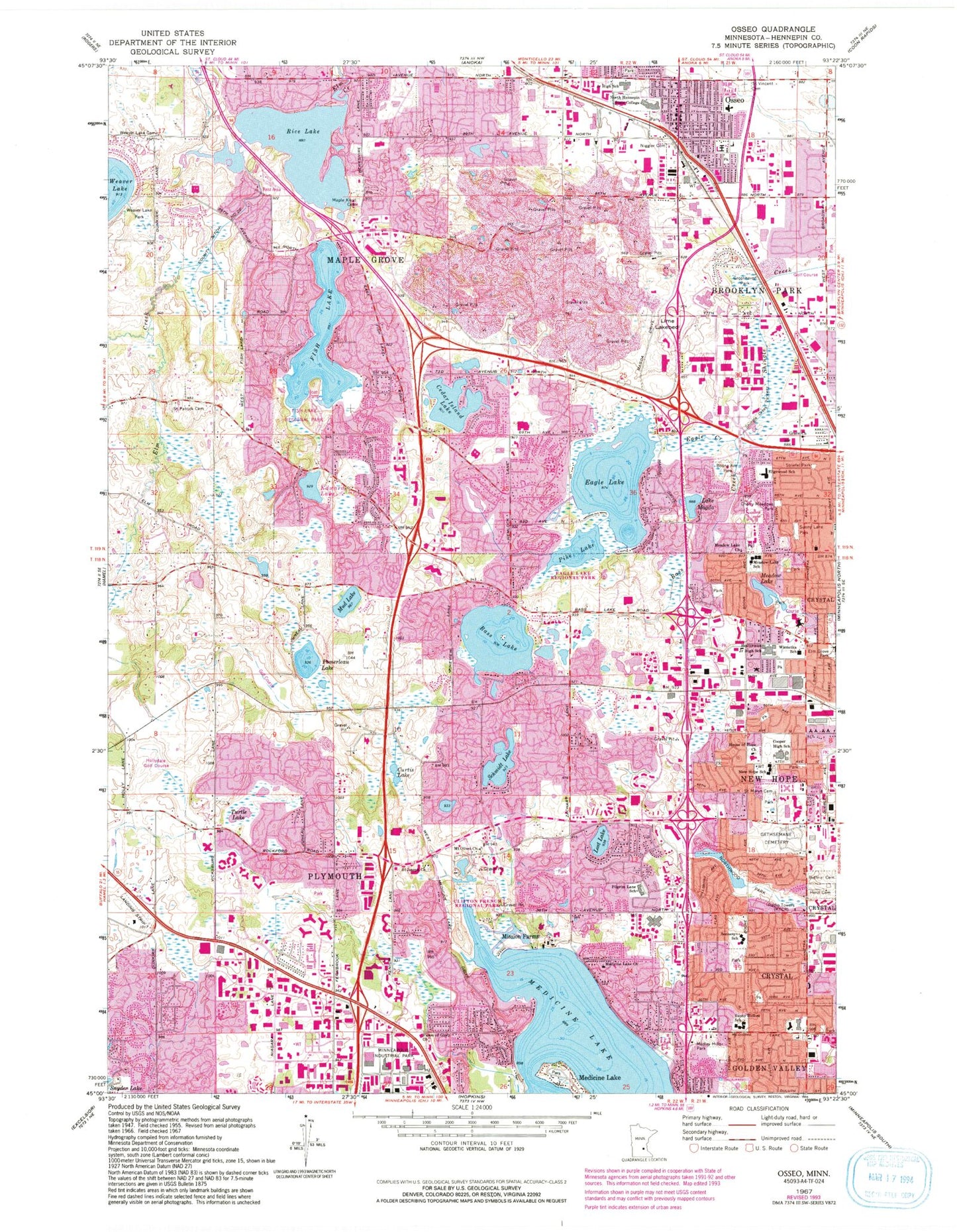Classic USGS Osseo Minnesota 7.5'x7.5' Topo Map Image