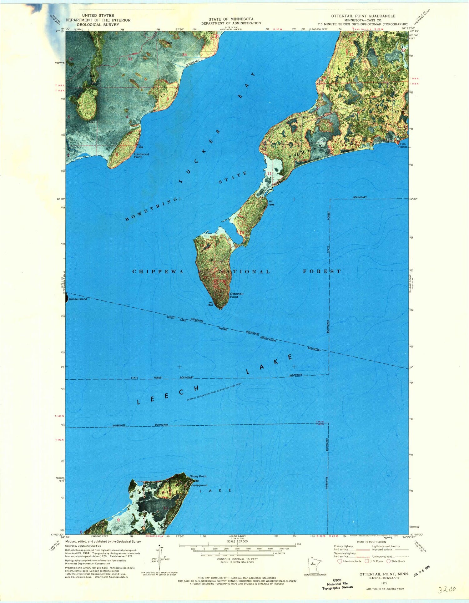 Classic USGS Ottertail Point Minnesota 7.5'x7.5' Topo Map Image