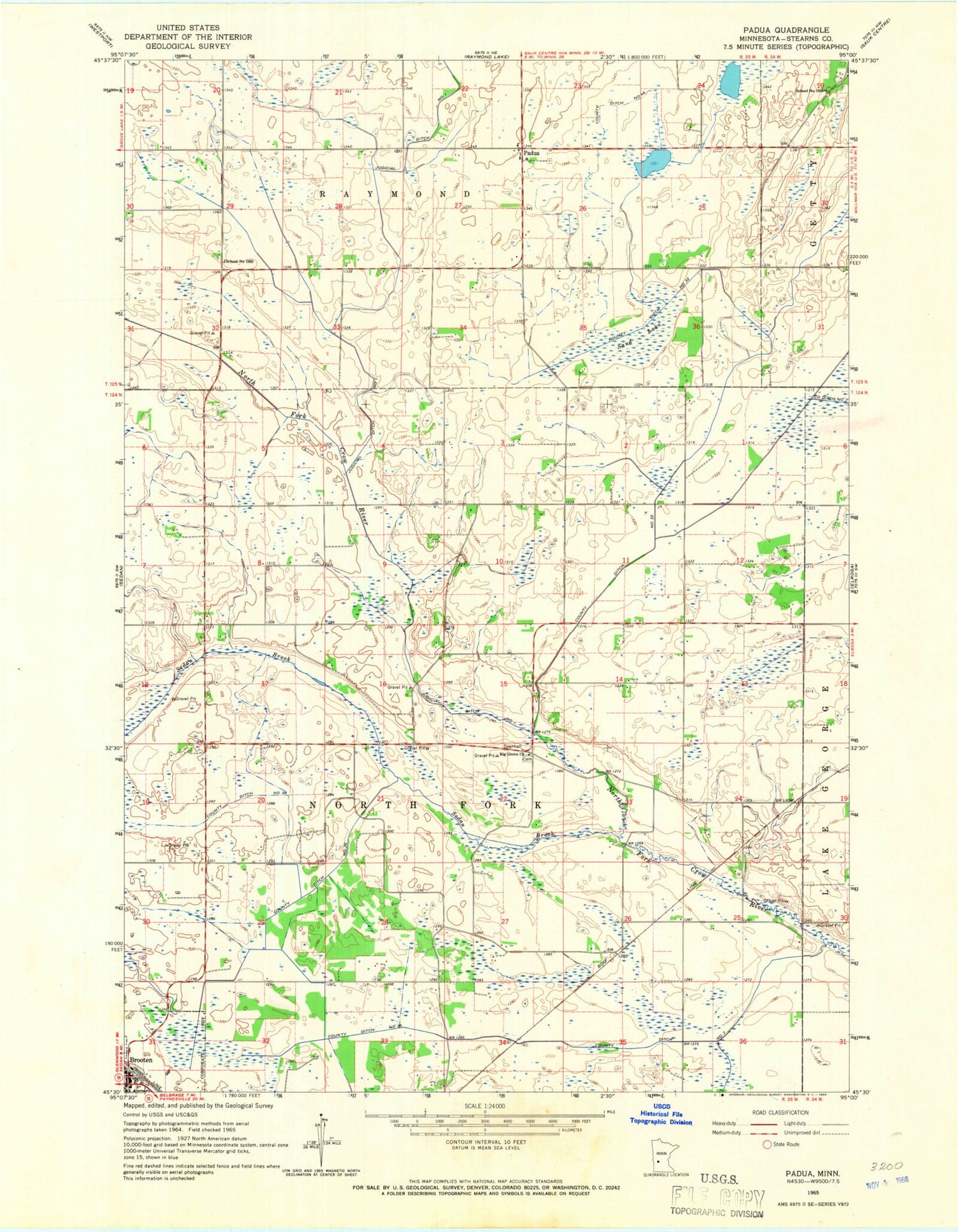 Classic USGS Padua Minnesota 7.5'x7.5' Topo Map Image