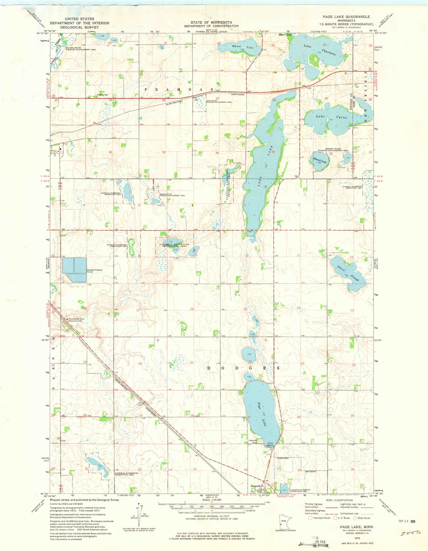 Classic USGS Page Lake Minnesota 7.5'x7.5' Topo Map Image
