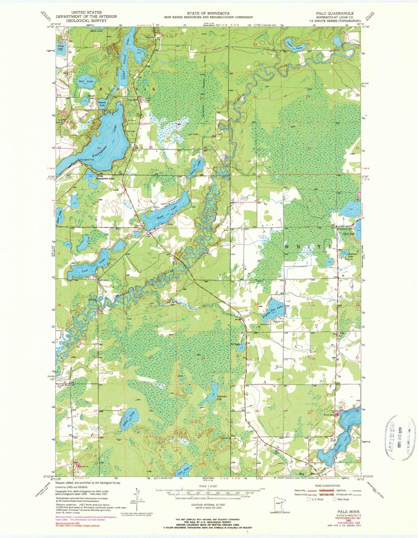 Classic USGS Palo Minnesota 7.5'x7.5' Topo Map Image