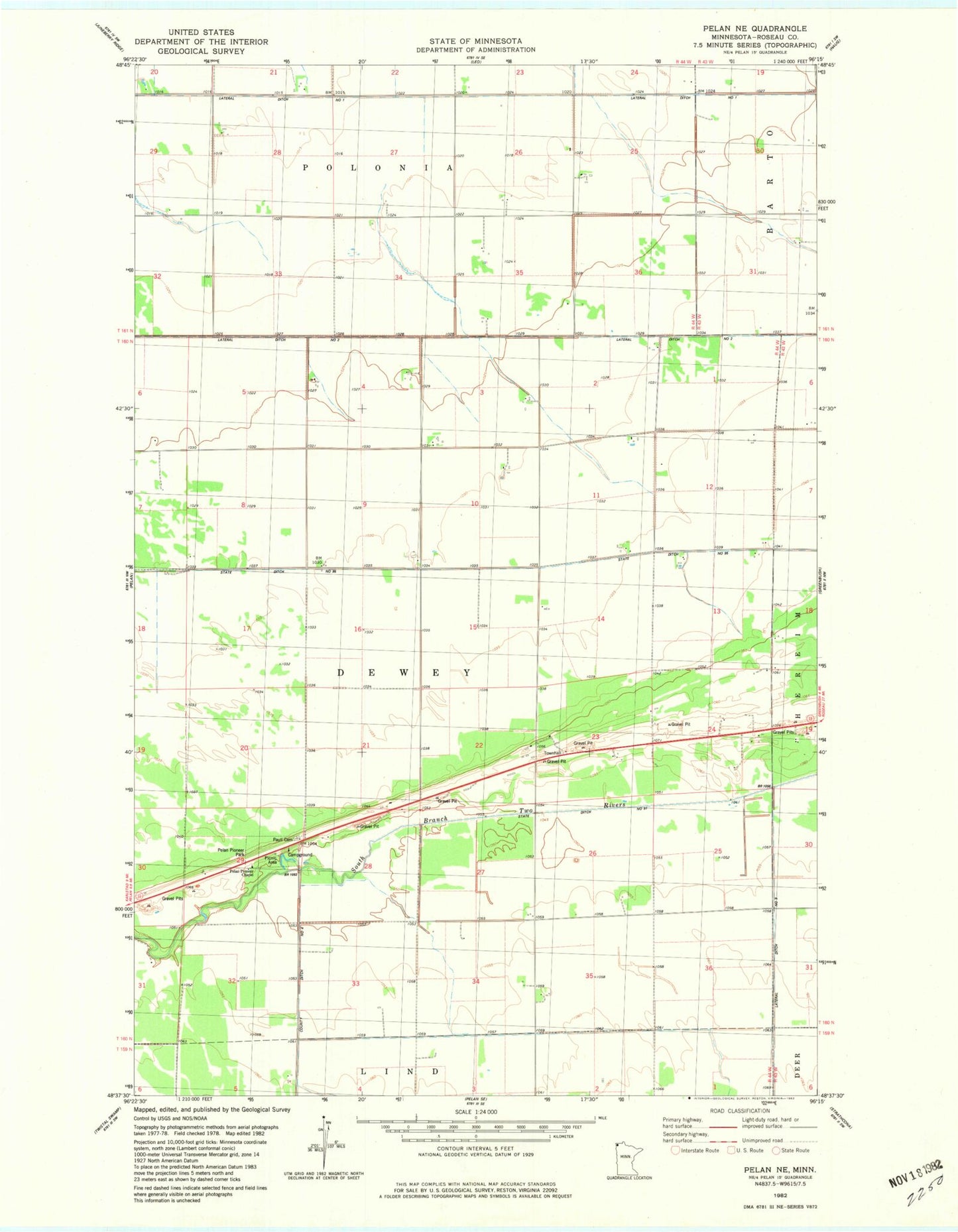 Classic USGS Pelan NE Minnesota 7.5'x7.5' Topo Map Image