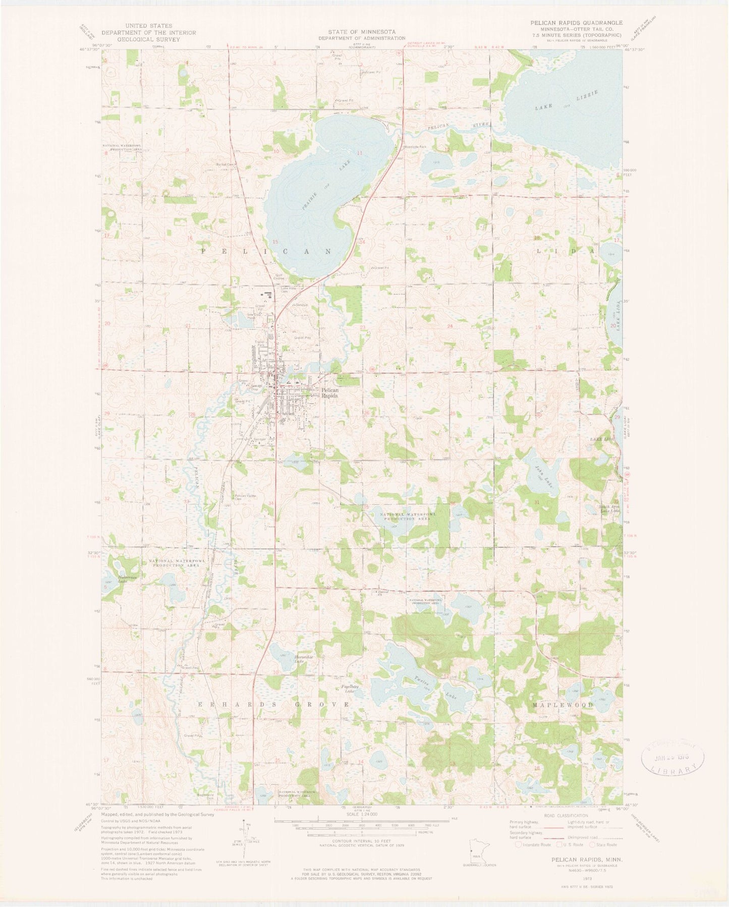 Classic USGS Pelican Rapids Minnesota 7.5'x7.5' Topo Map Image