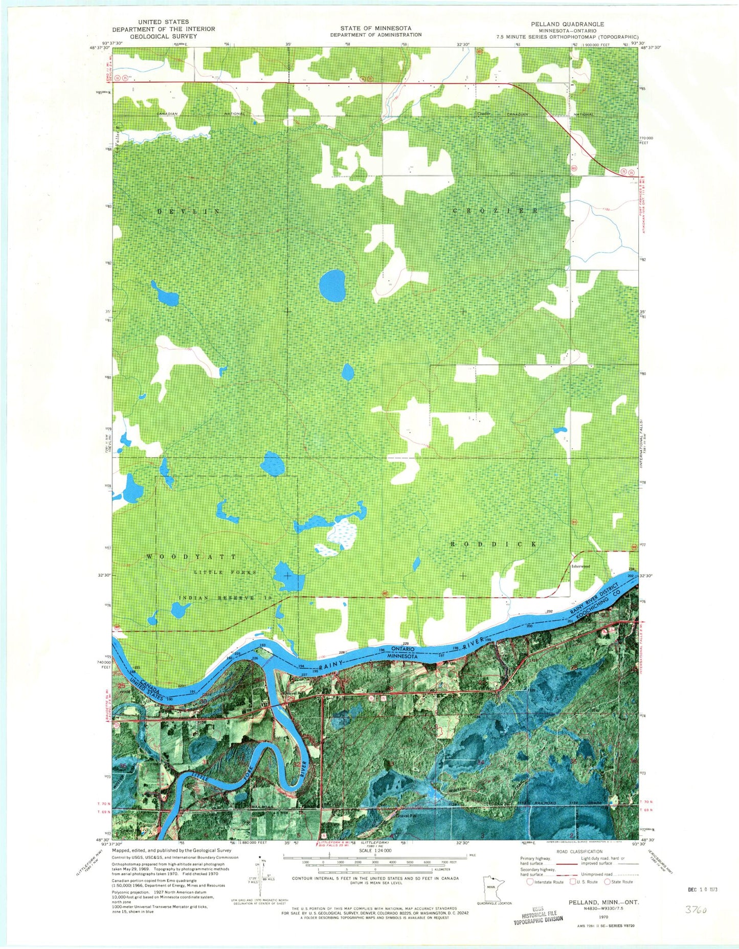 Classic USGS Pelland Minnesota 7.5'x7.5' Topo Map Image