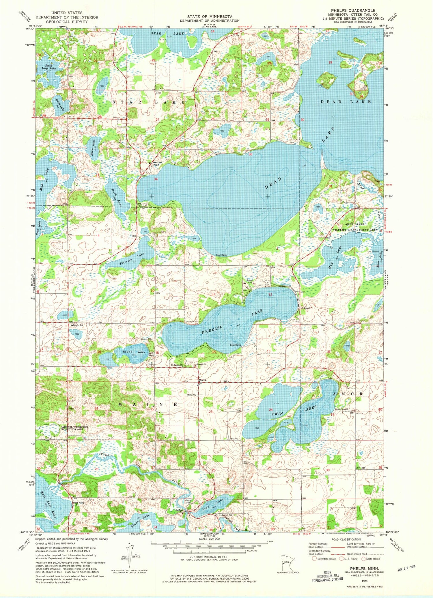 Classic USGS Phelps Minnesota 7.5'x7.5' Topo Map Image