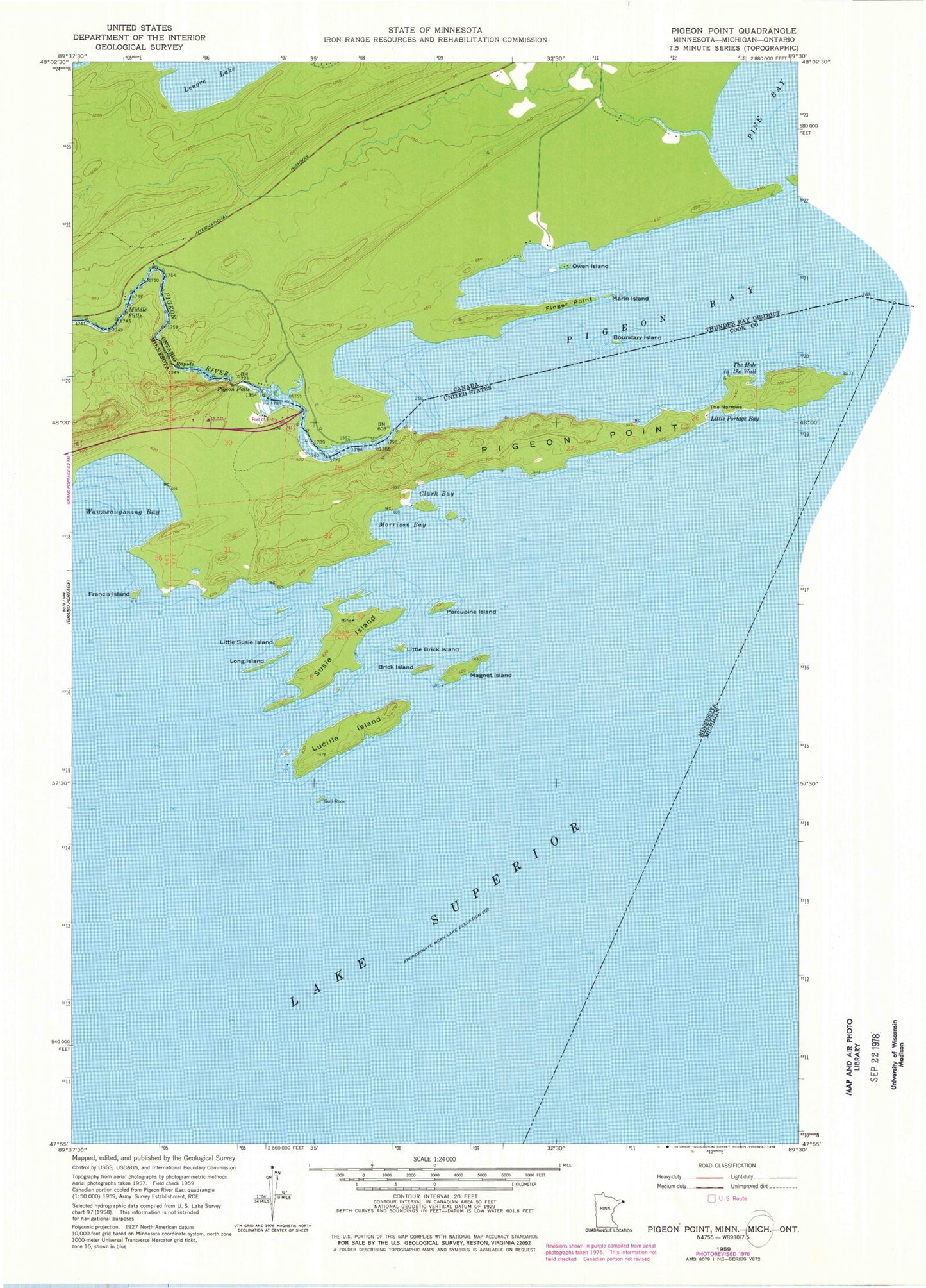 Classic USGS Pigeon Point Minnesota 7.5'x7.5' Topo Map Image