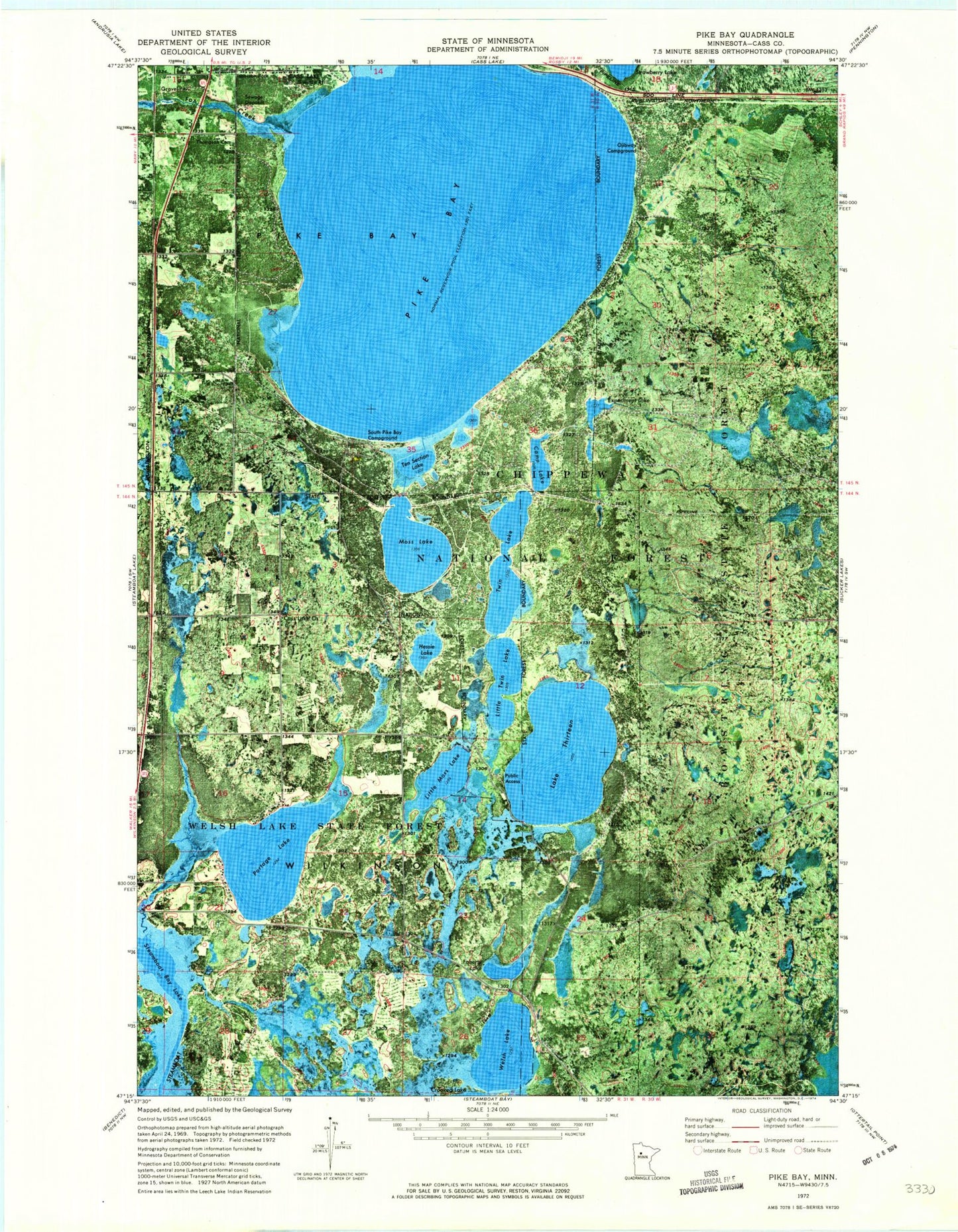 Classic USGS Pike Bay Minnesota 7.5'x7.5' Topo Map Image