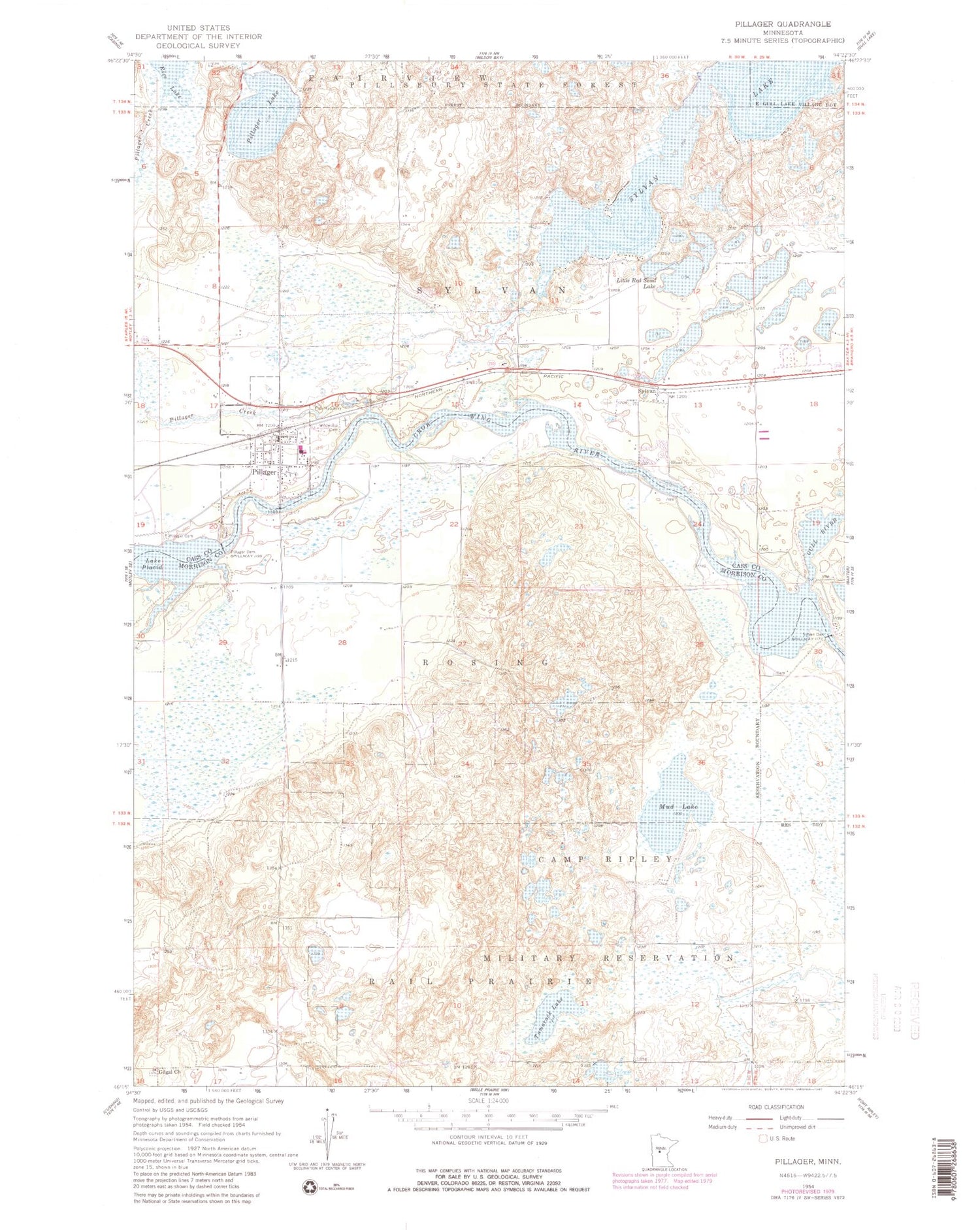 Classic USGS Pillager Minnesota 7.5'x7.5' Topo Map Image