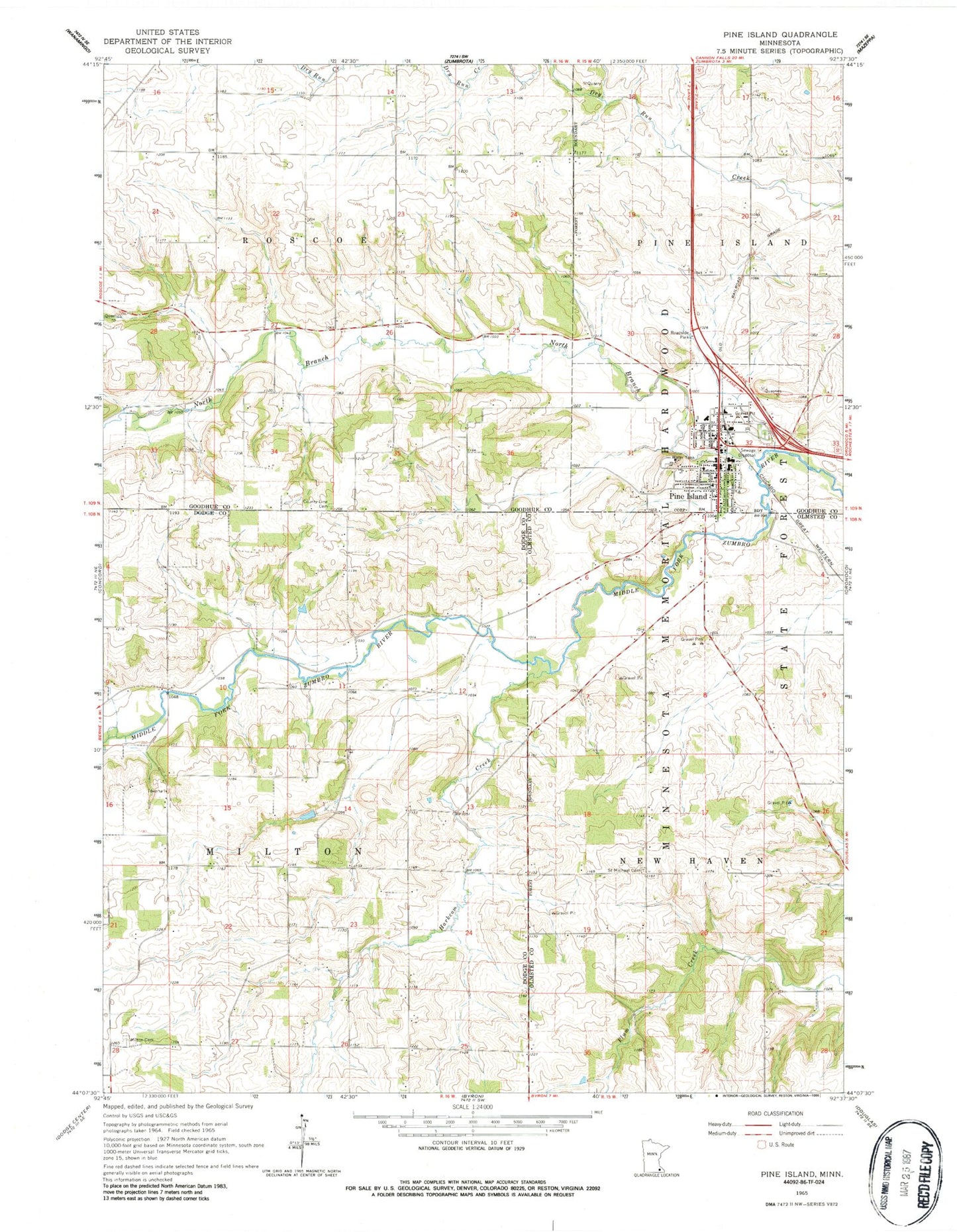 Classic USGS Pine Island Minnesota 7.5'x7.5' Topo Map Image