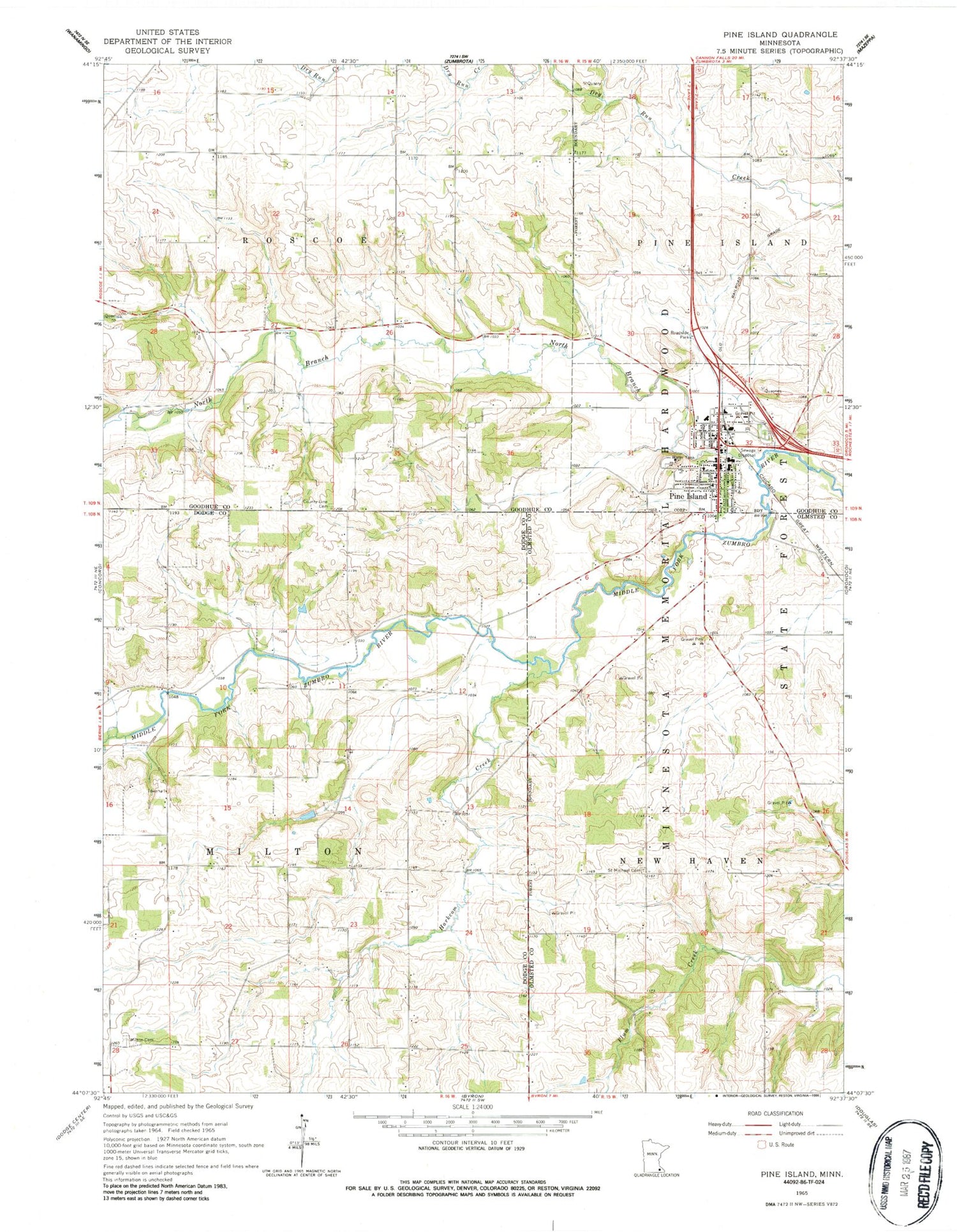 Classic USGS Pine Island Minnesota 7.5'x7.5' Topo Map Image