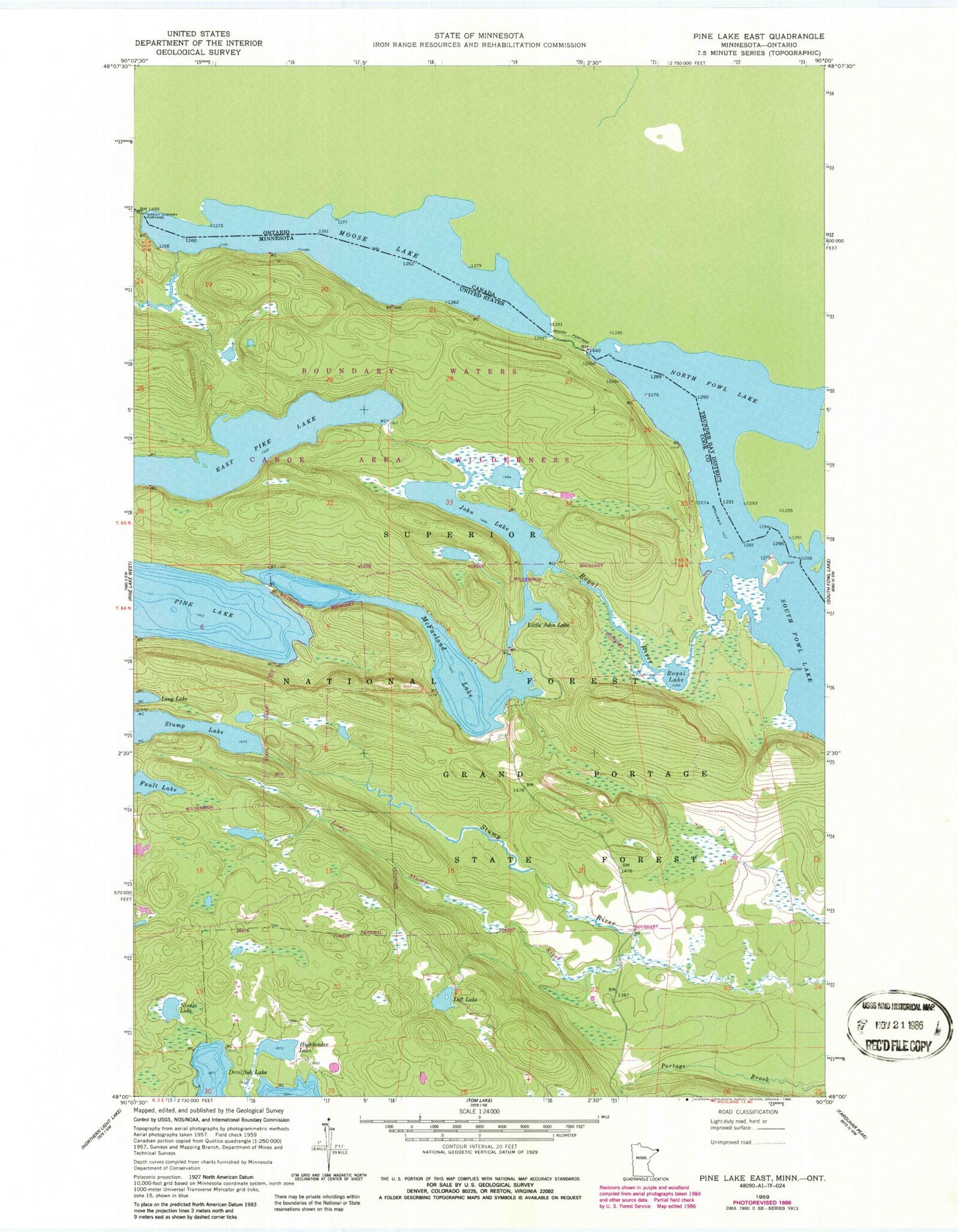 Classic USGS Pine Lake East Minnesota 7.5'x7.5' Topo Map Image