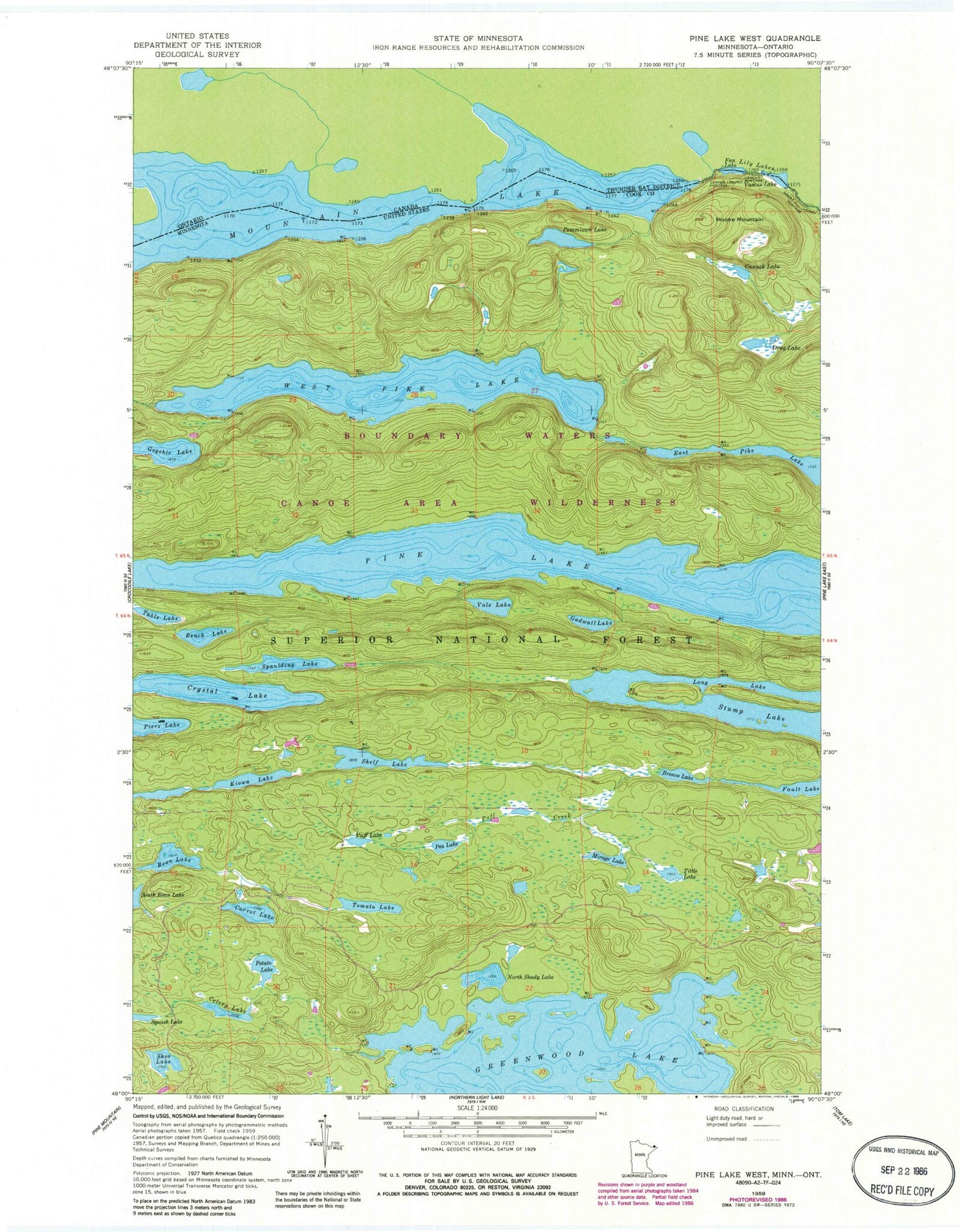 Classic USGS Pine Lake West Minnesota 7.5'x7.5' Topo Map Image