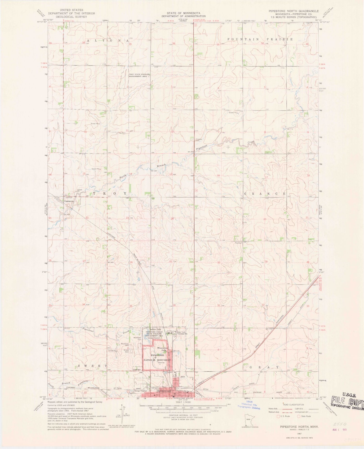 Classic USGS Pipestone North Minnesota 7.5'x7.5' Topo Map Image