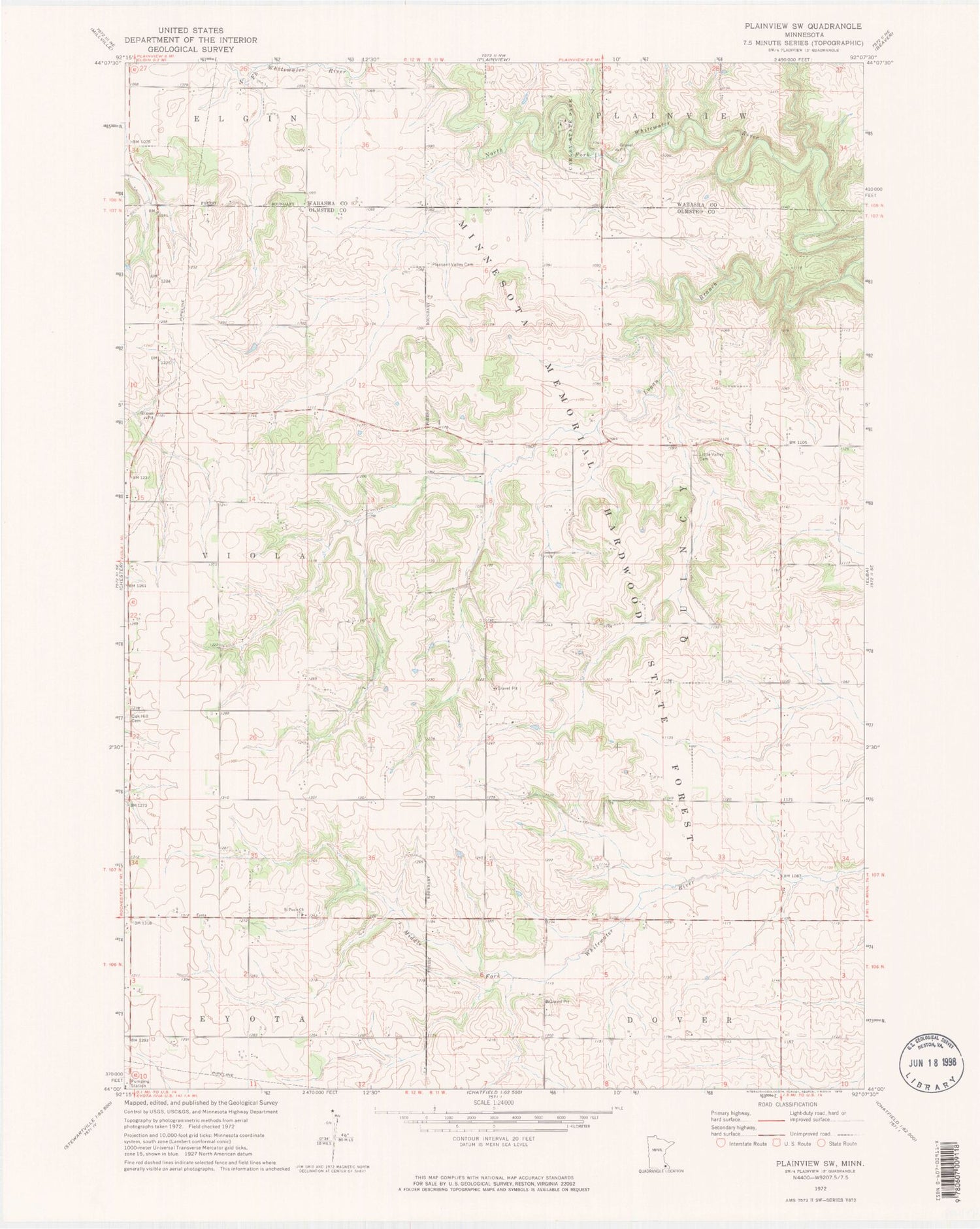 Classic USGS Plainview SW Minnesota 7.5'x7.5' Topo Map Image