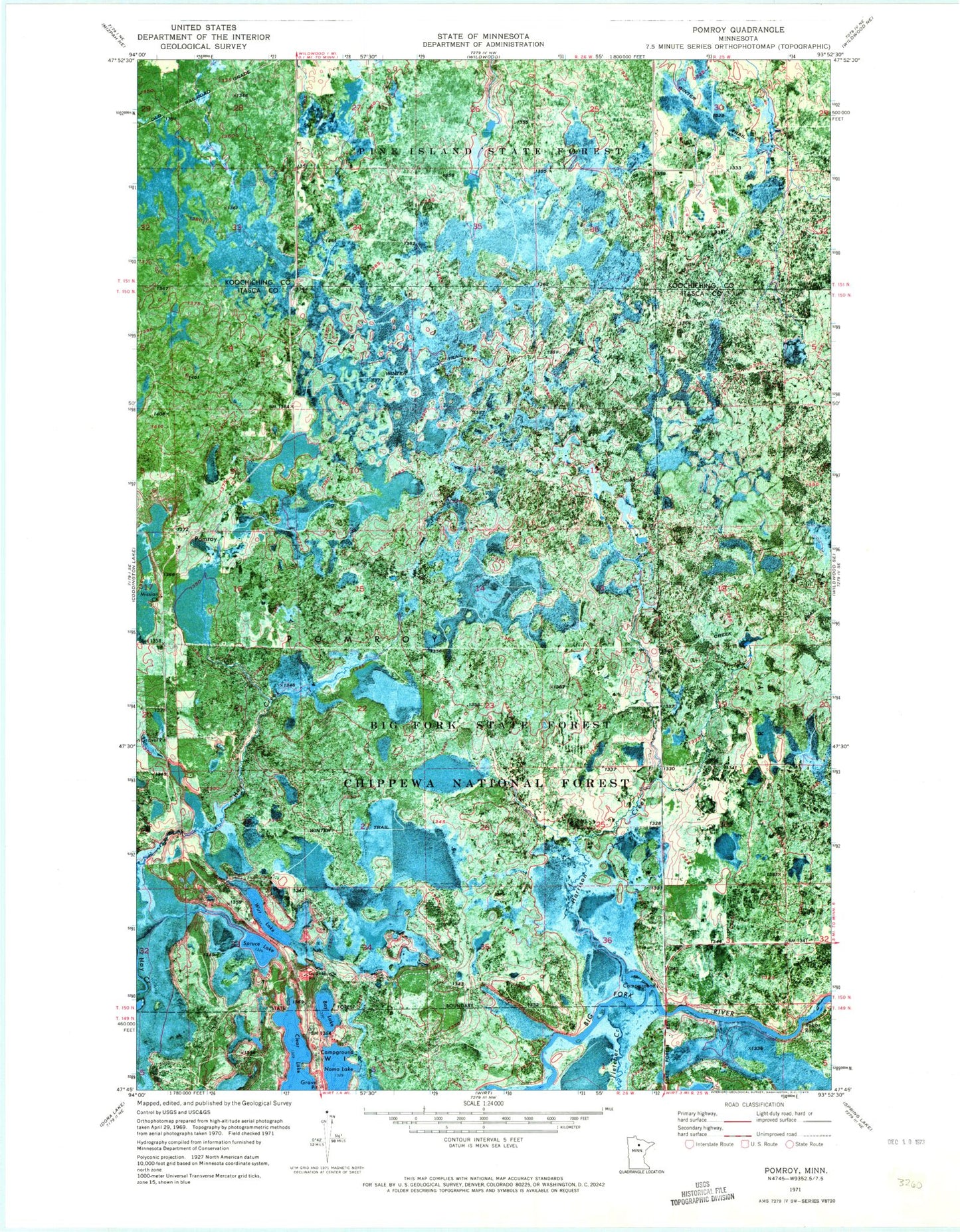 Classic USGS Pomroy Minnesota 7.5'x7.5' Topo Map Image