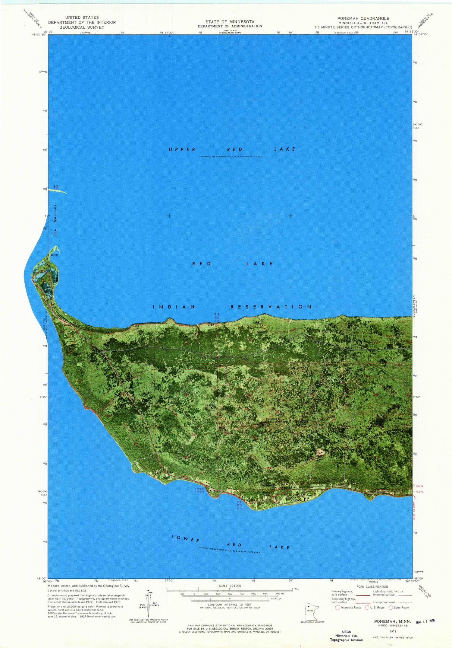 Classic USGS Ponemah Minnesota 7.5'x7.5' Topo Map Image