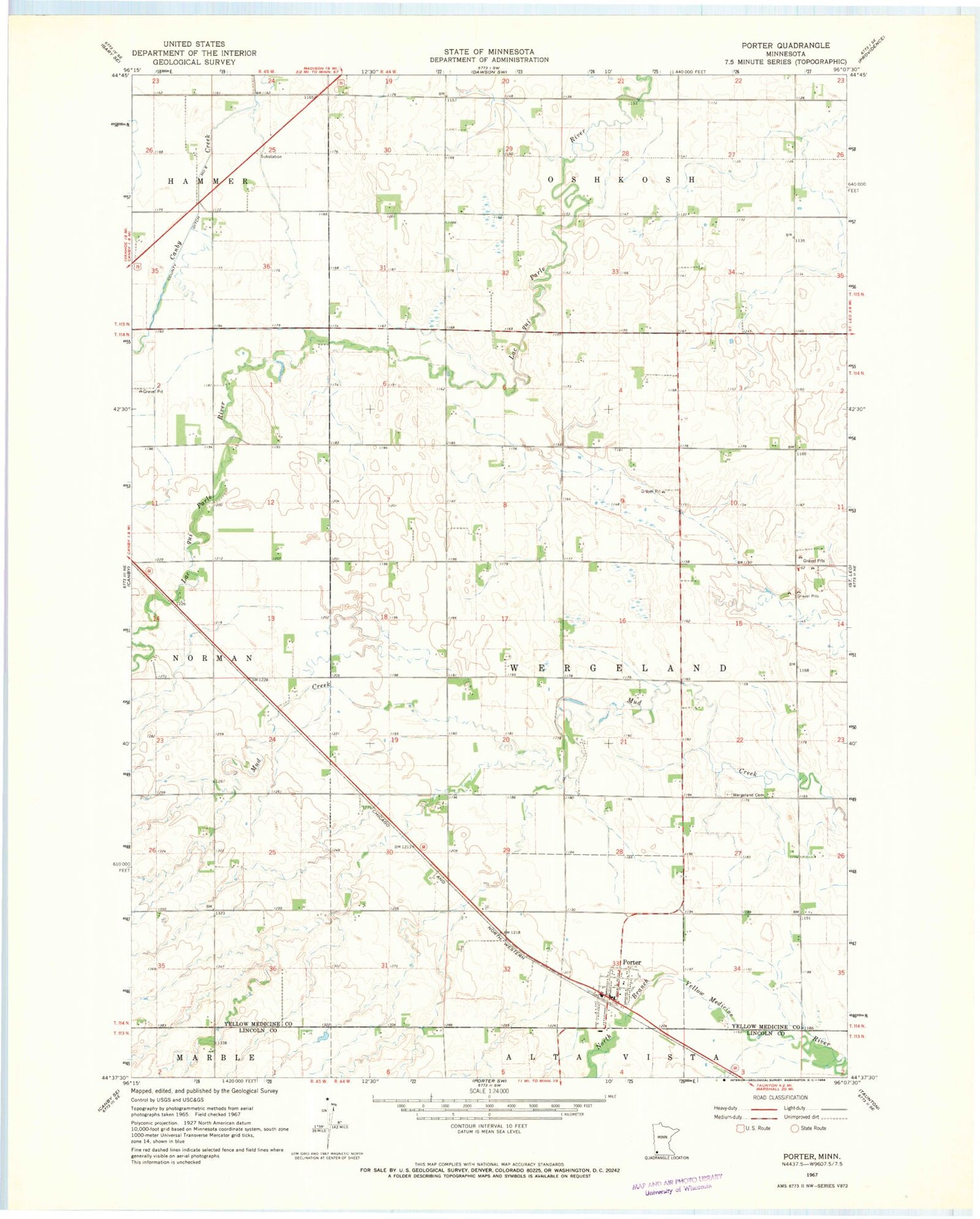 Classic USGS Porter Minnesota 7.5'x7.5' Topo Map Image