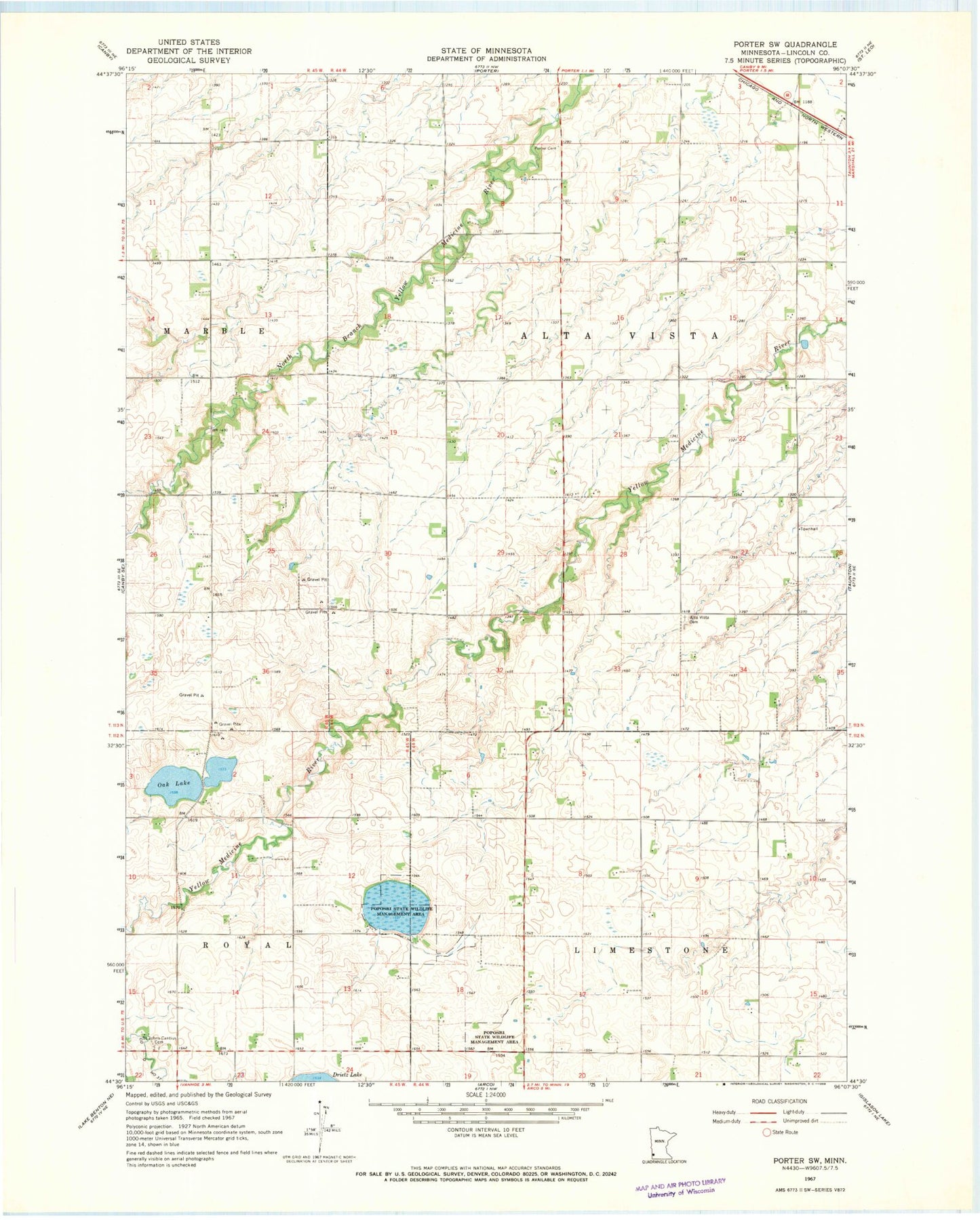 Classic USGS Porter SW Minnesota 7.5'x7.5' Topo Map Image