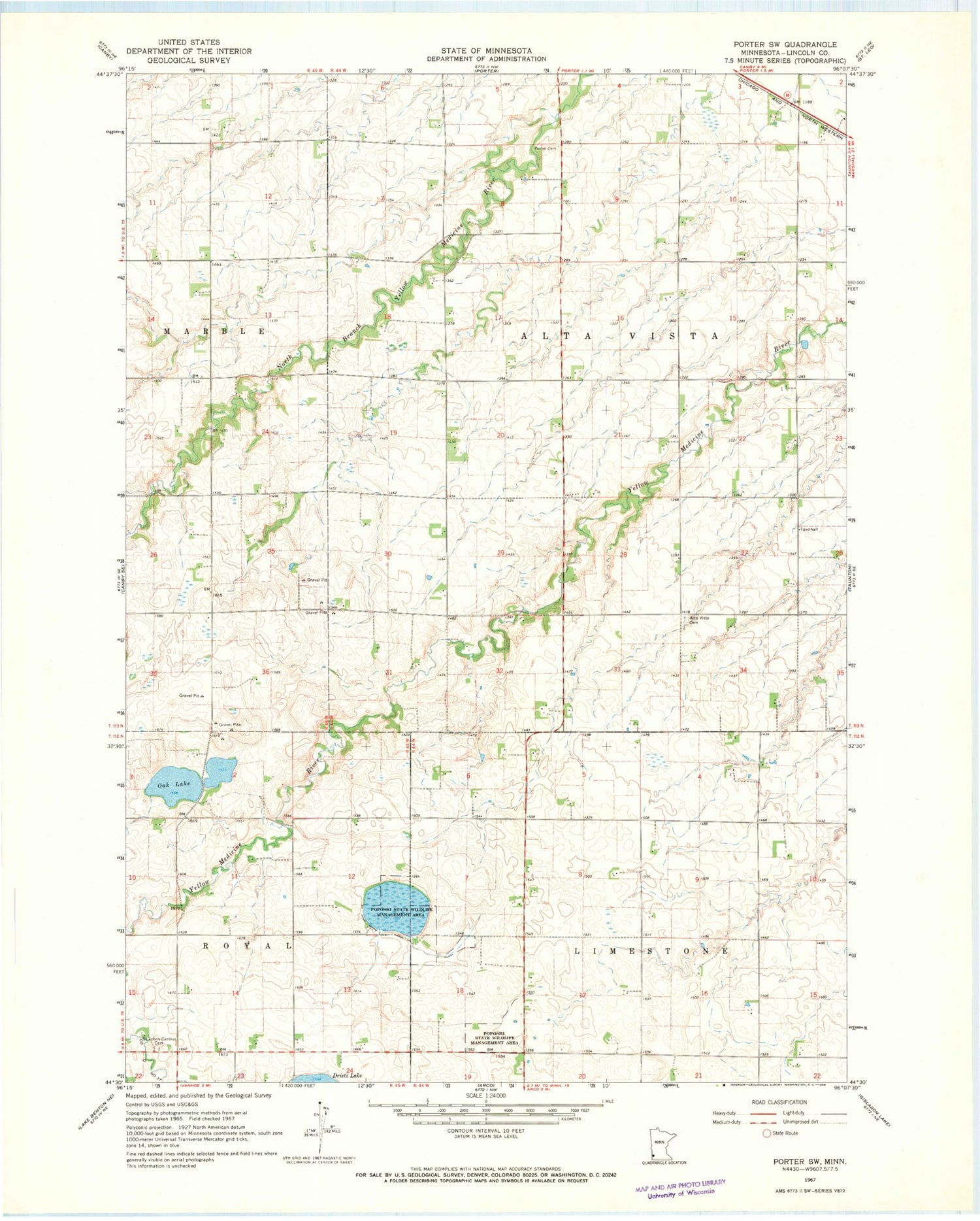 Classic USGS Porter SW Minnesota 7.5'x7.5' Topo Map Image