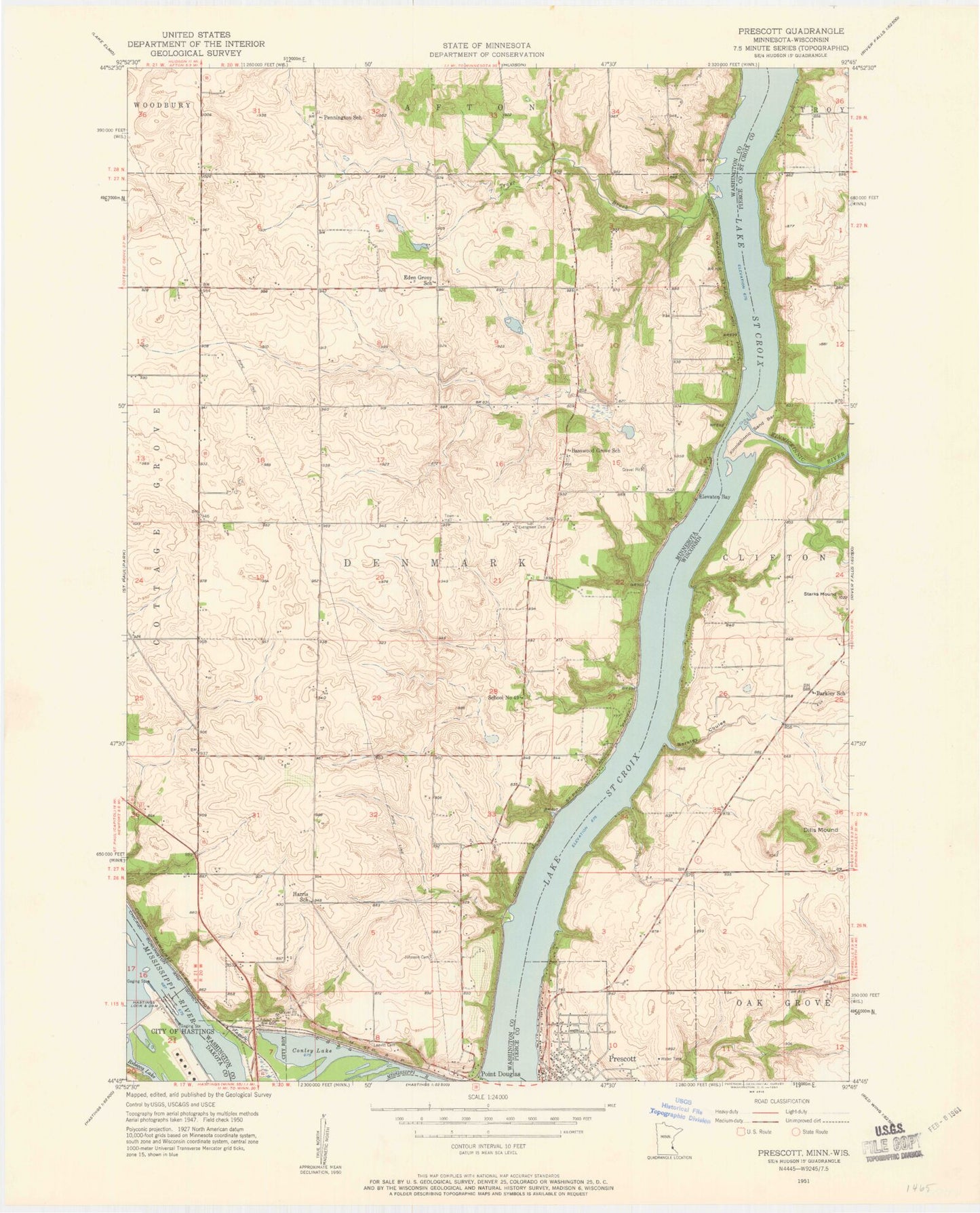 Classic USGS Prescott Wisconsin 7.5'x7.5' Topo Map Image