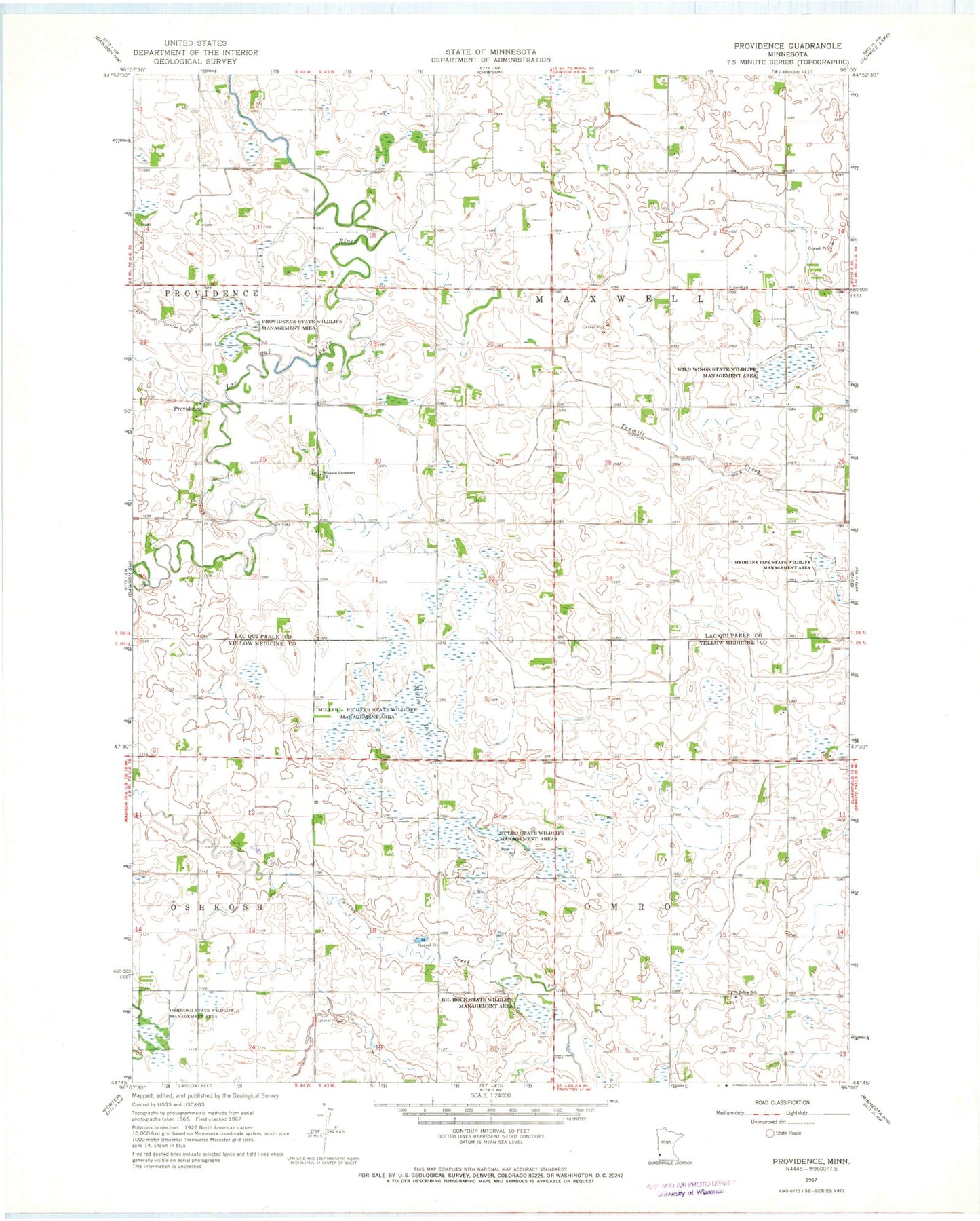 Classic USGS Providence Minnesota 7.5'x7.5' Topo Map Image