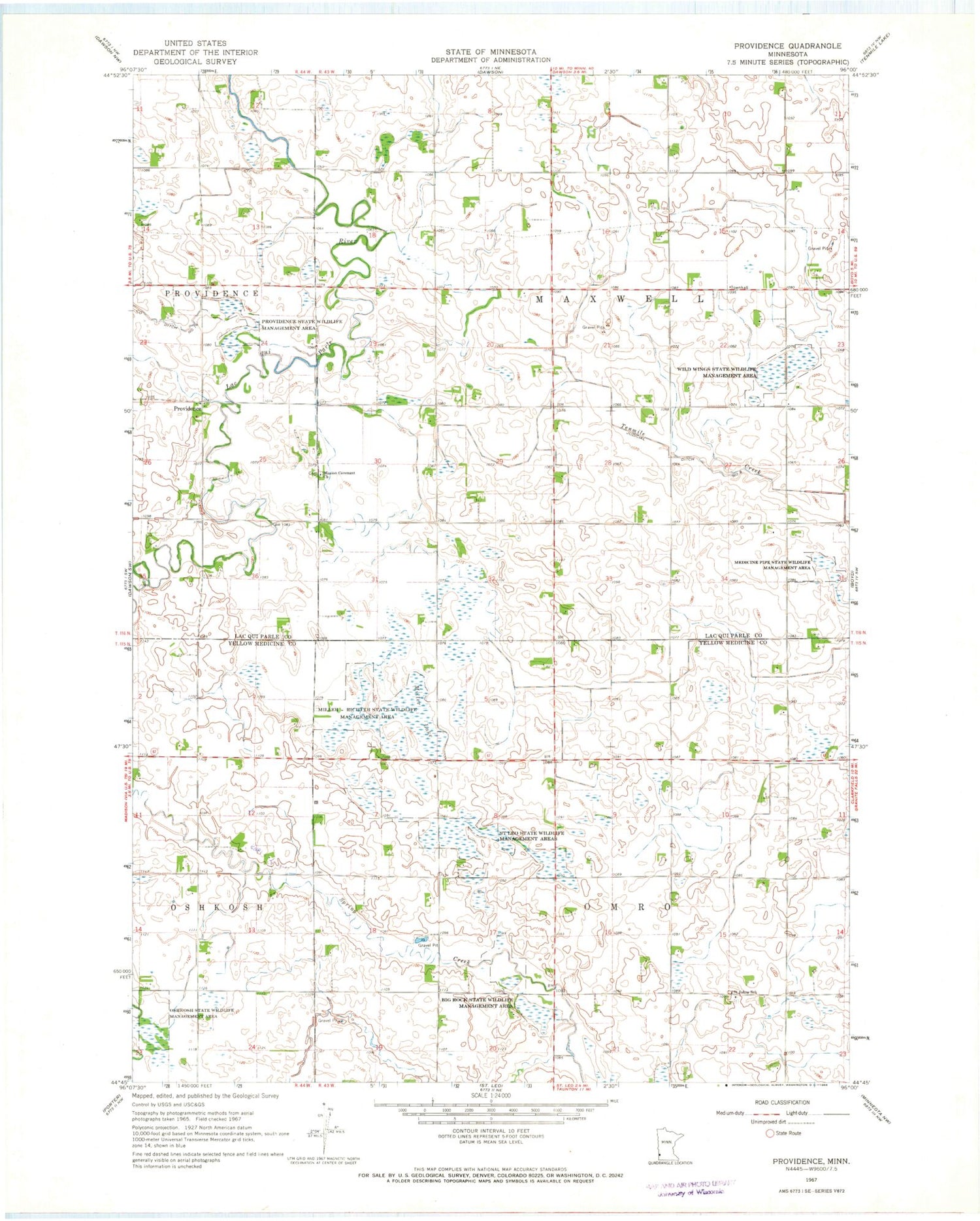 Classic USGS Providence Minnesota 7.5'x7.5' Topo Map Image