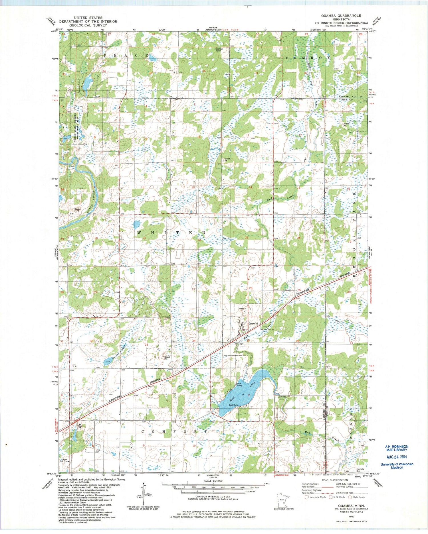 Classic USGS Quamba Minnesota 7.5'x7.5' Topo Map Image