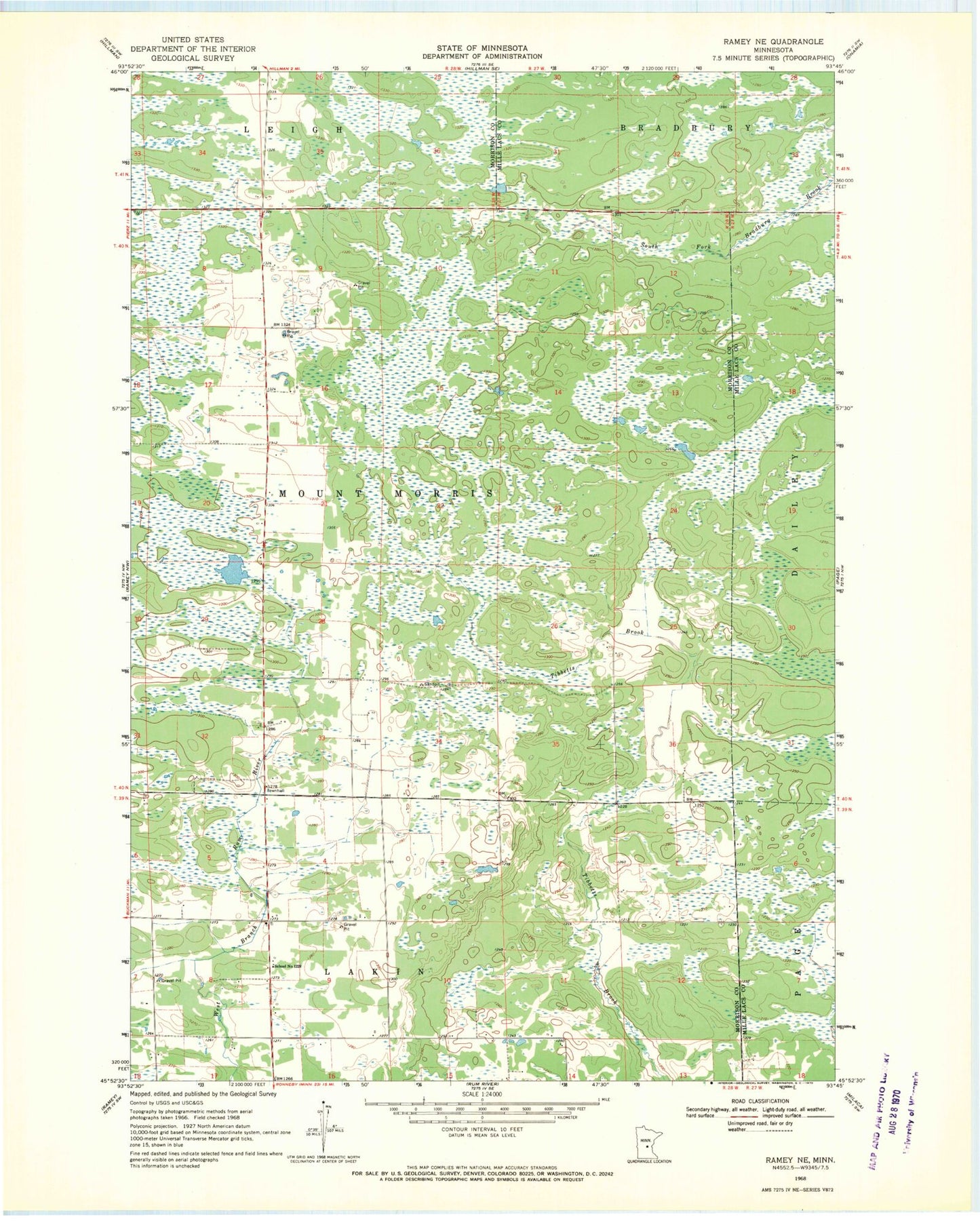 Classic USGS Ramey NE Minnesota 7.5'x7.5' Topo Map Image