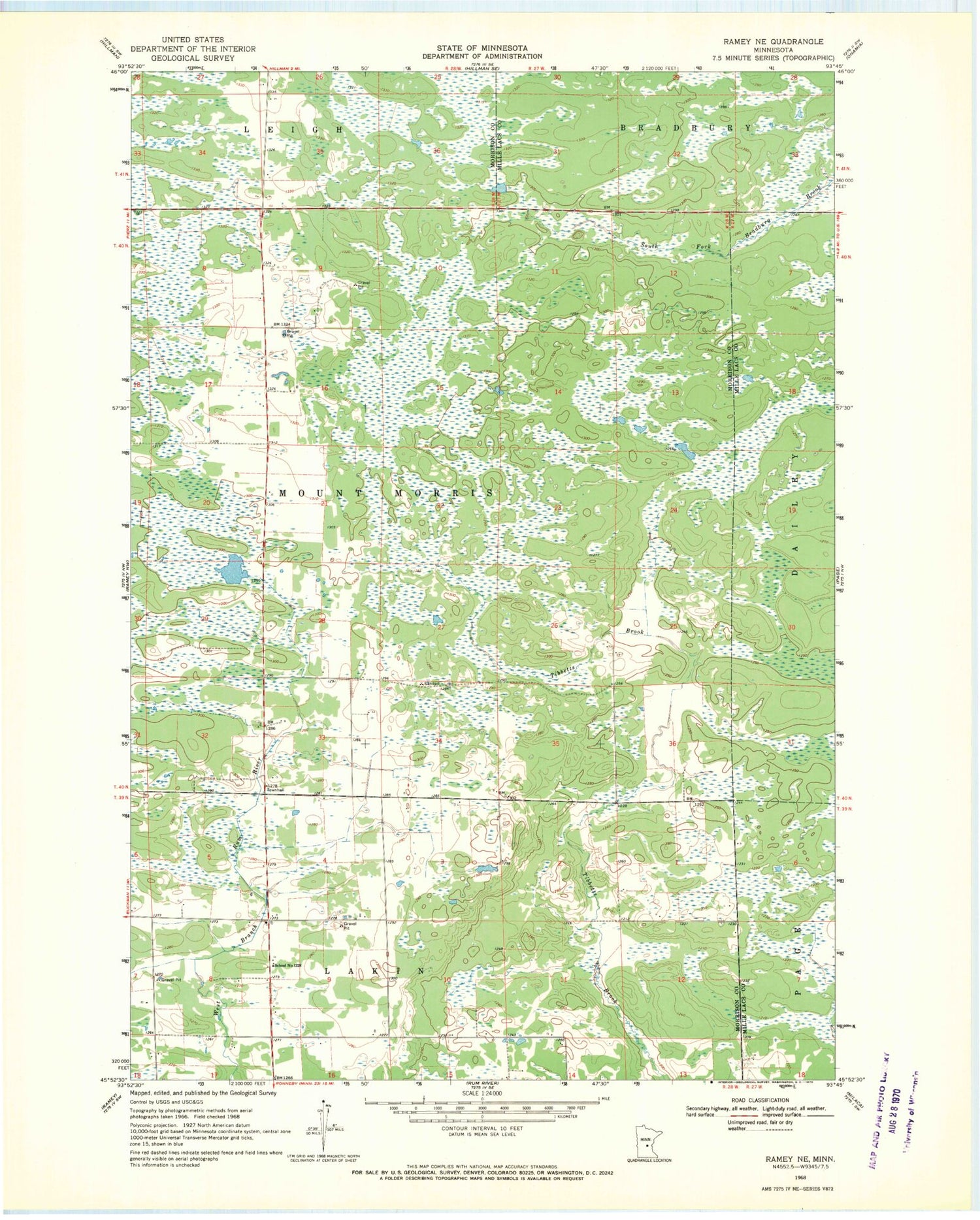 Classic USGS Ramey NE Minnesota 7.5'x7.5' Topo Map Image