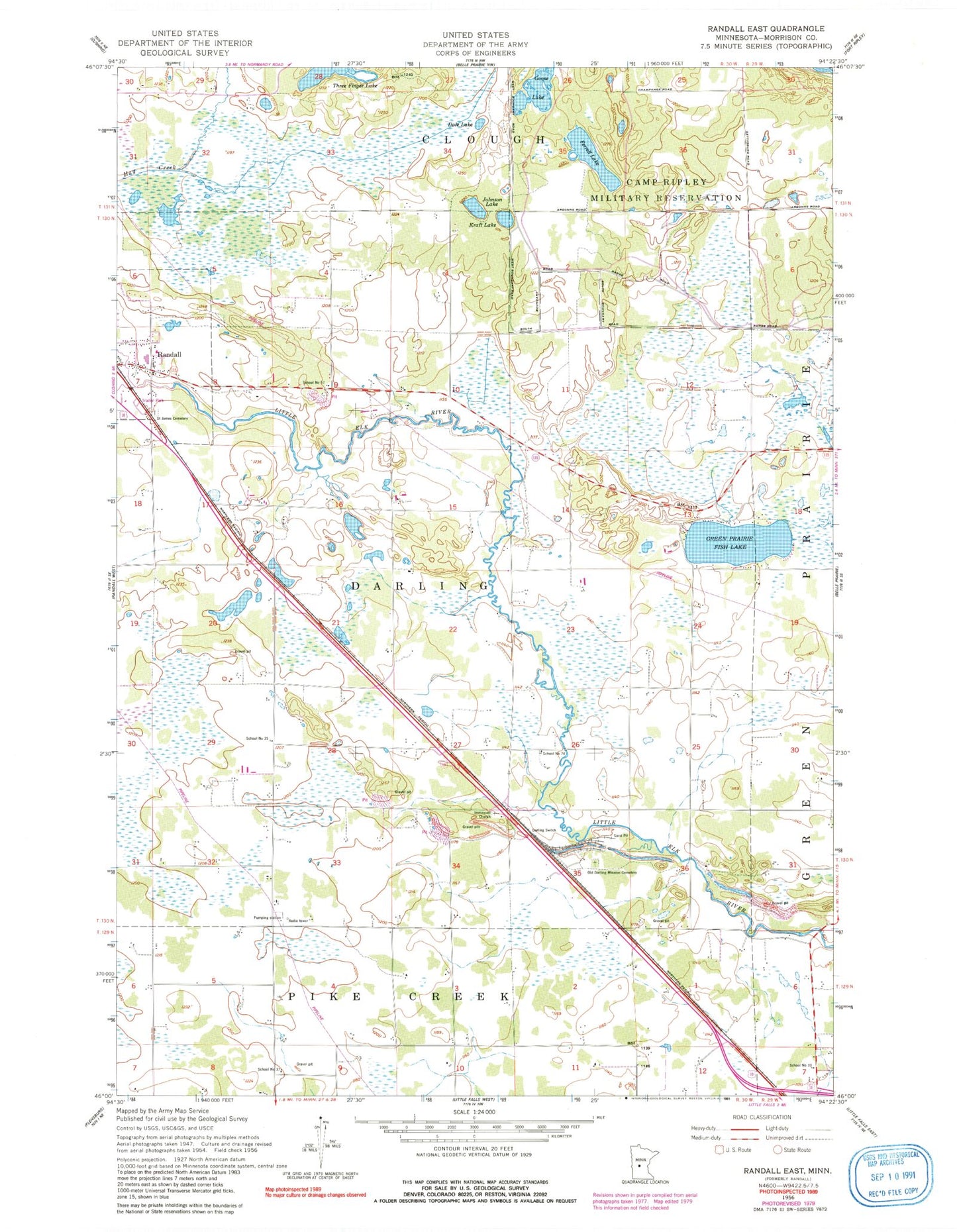 Classic USGS Randall East Minnesota 7.5'x7.5' Topo Map Image
