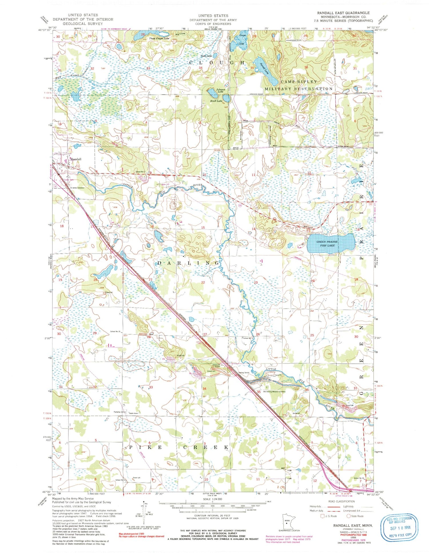 Classic USGS Randall East Minnesota 7.5'x7.5' Topo Map Image