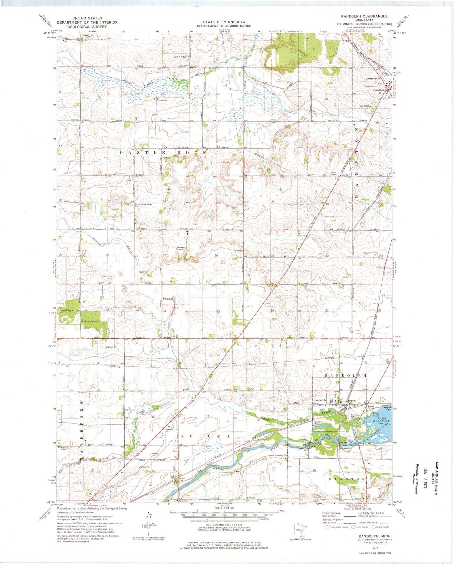 Classic USGS Randolph Minnesota 7.5'x7.5' Topo Map Image