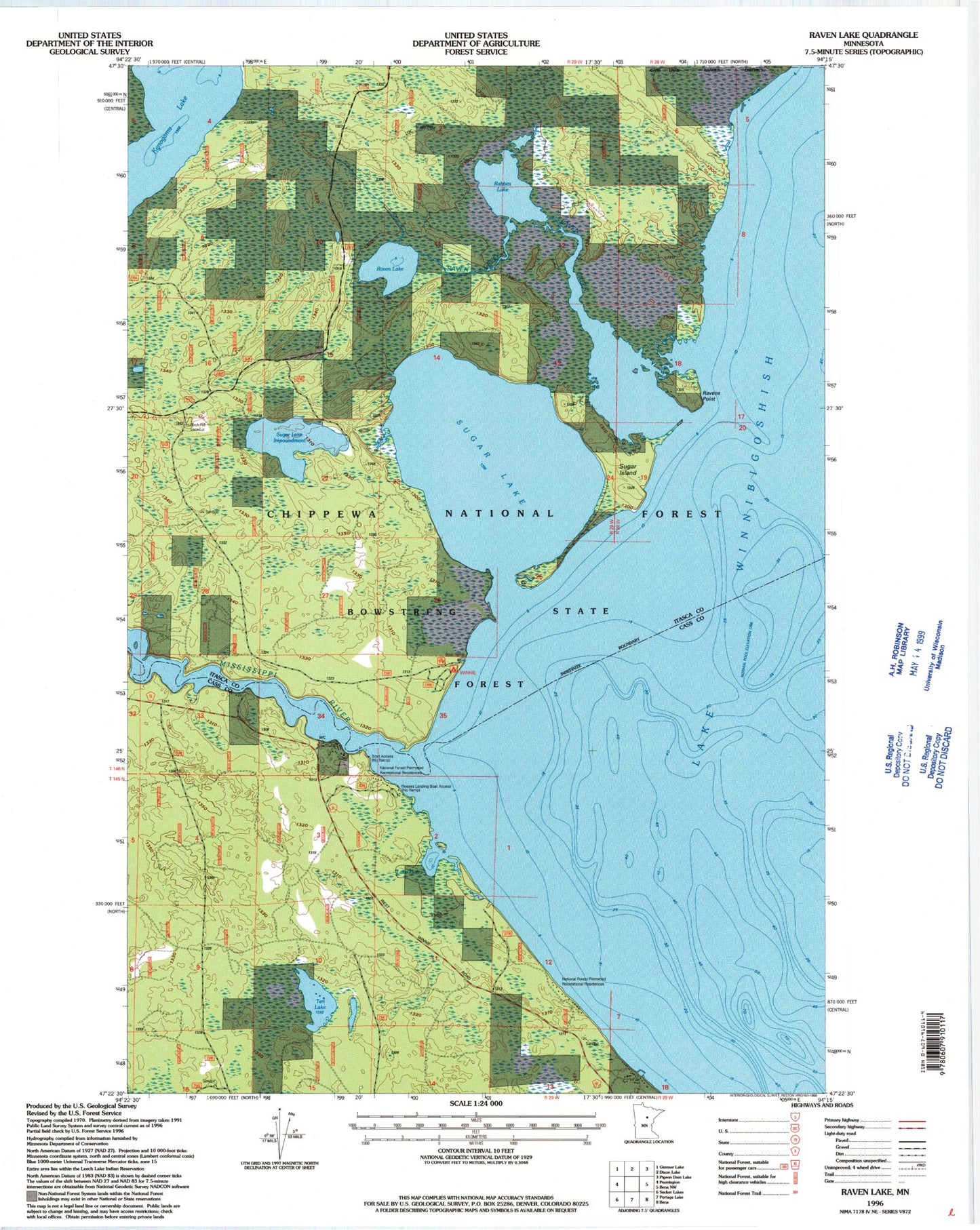 Classic USGS Raven Lake Minnesota 7.5'x7.5' Topo Map Image