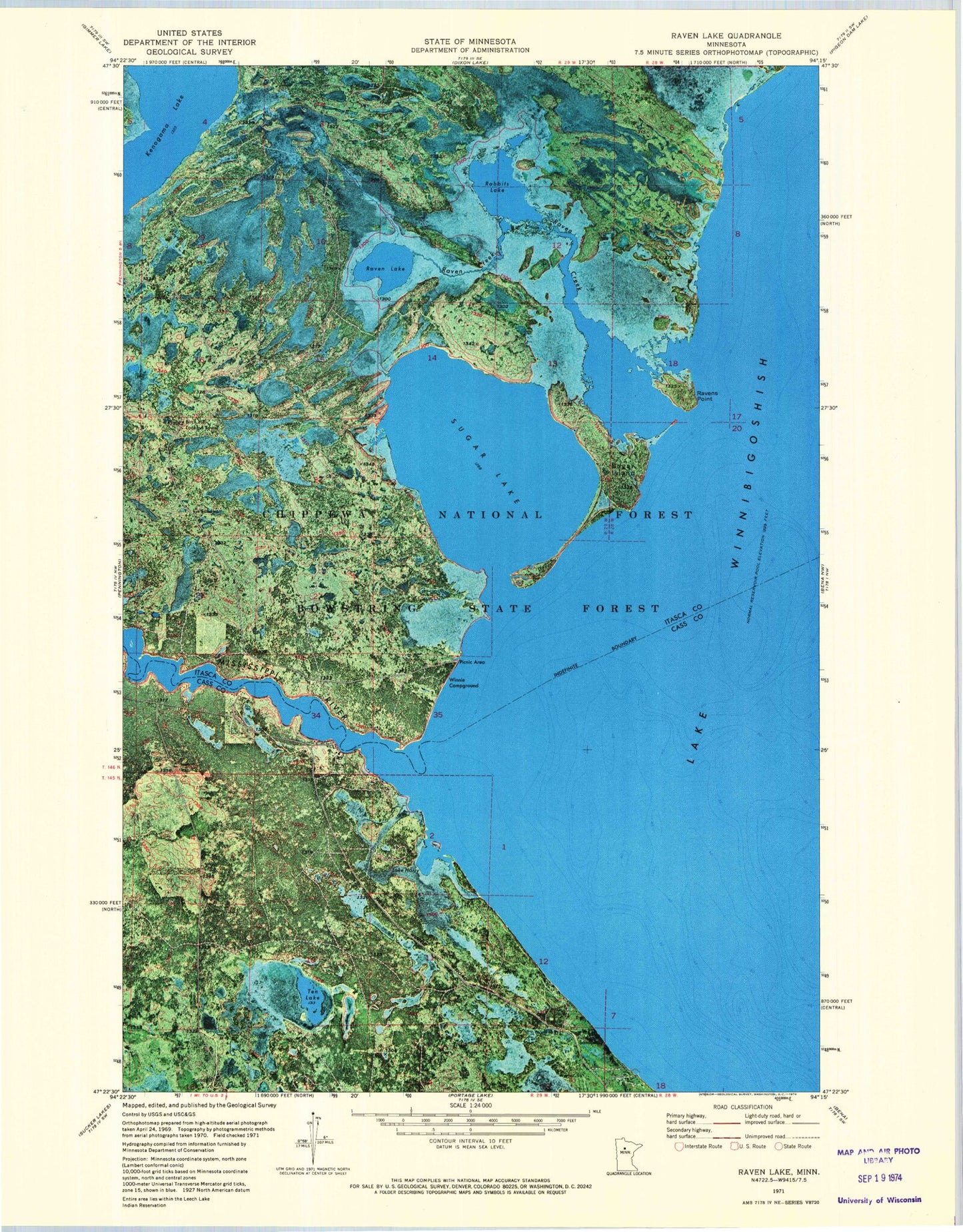 Classic USGS Raven Lake Minnesota 7.5'x7.5' Topo Map Image