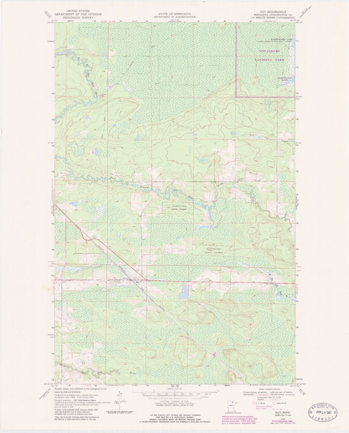 Classic USGS Ray Minnesota 7.5'x7.5' Topo Map Image