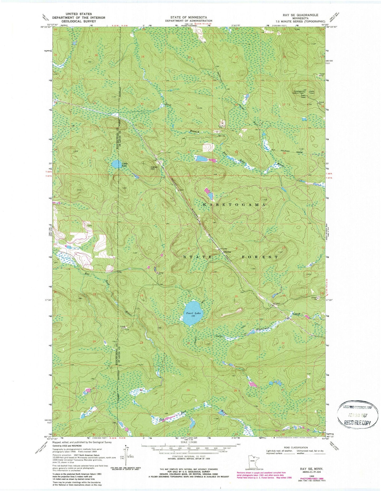 Classic USGS Ray SE Minnesota 7.5'x7.5' Topo Map Image