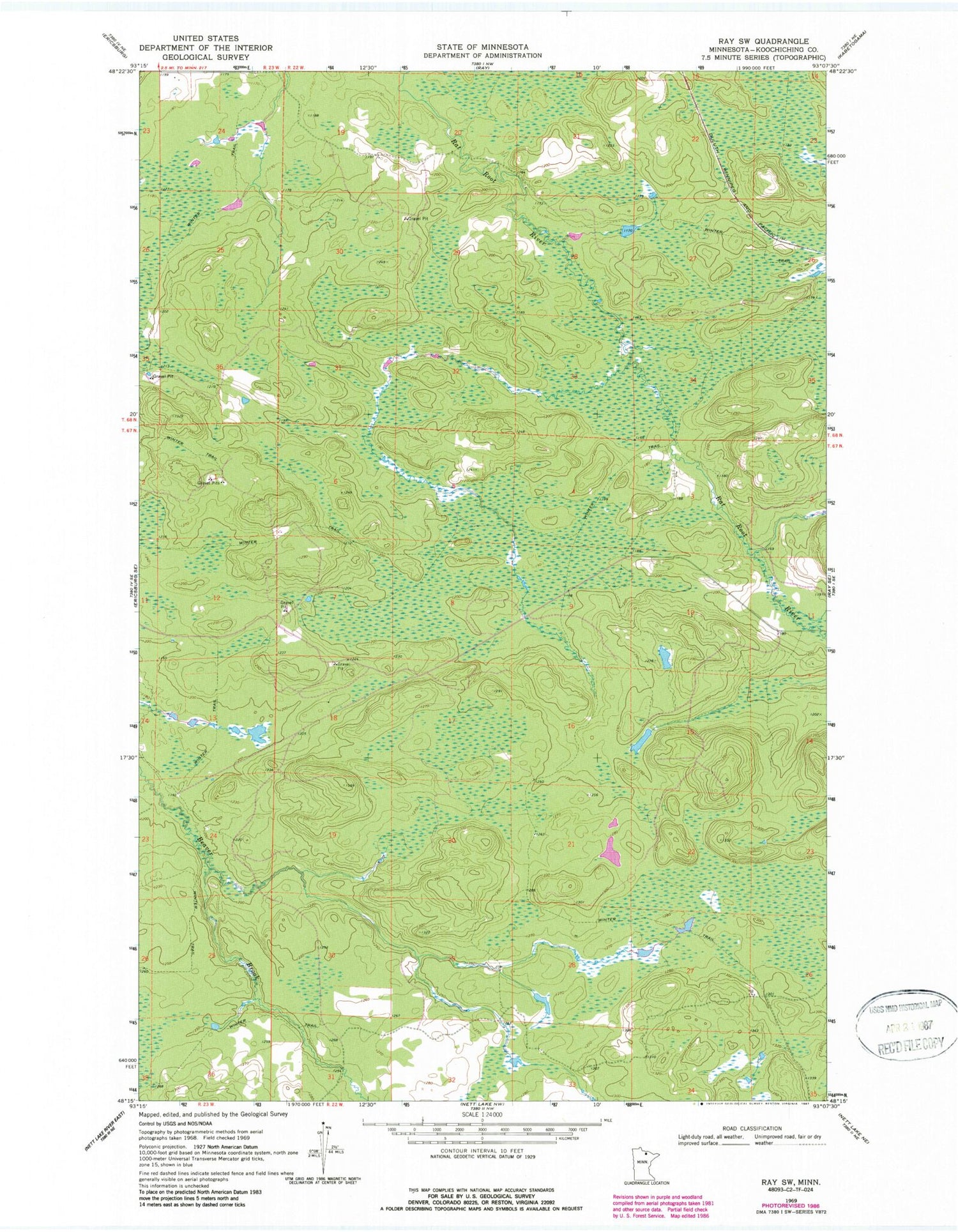 Classic USGS Ray SW Minnesota 7.5'x7.5' Topo Map Image