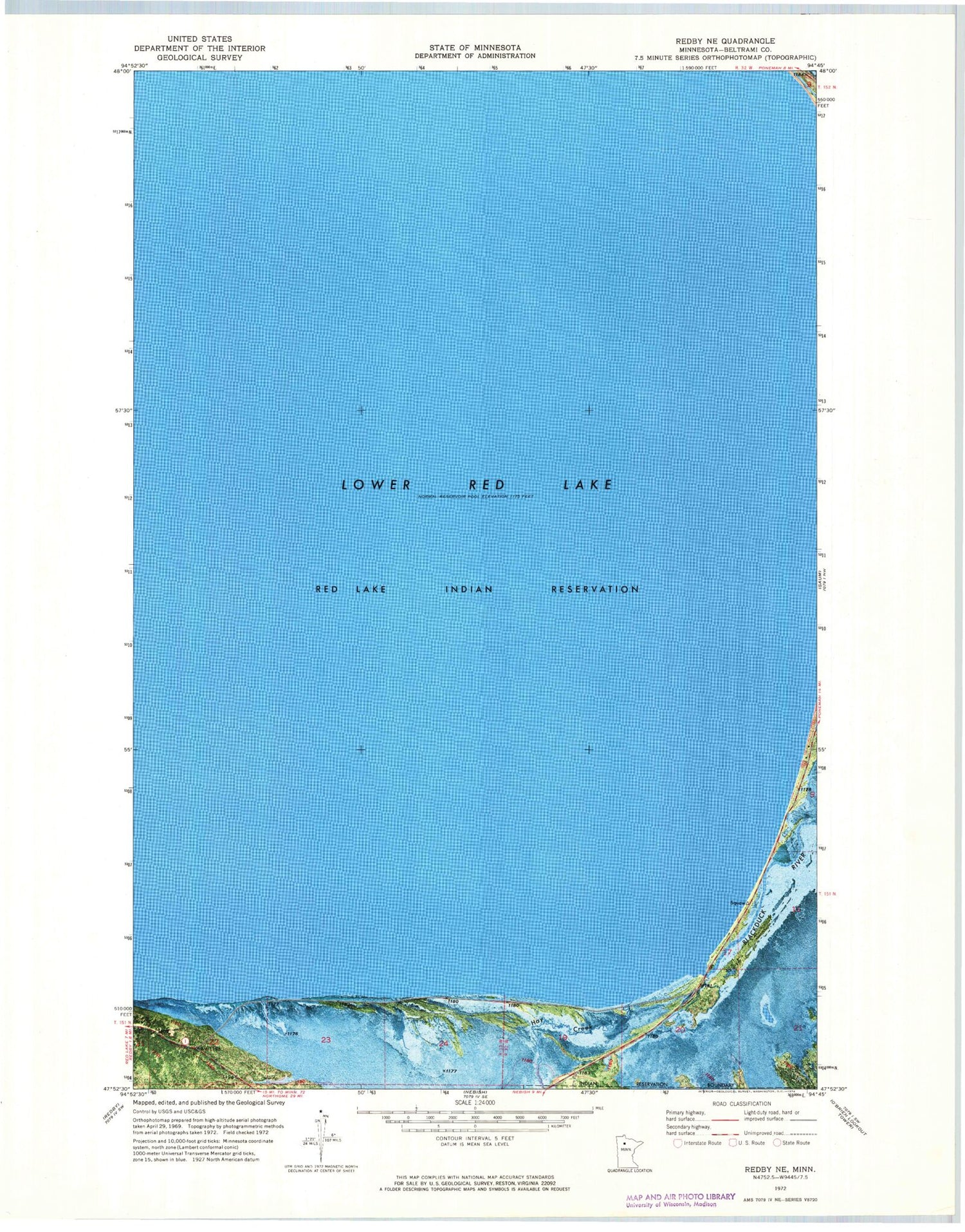 Classic USGS Redby NE Minnesota 7.5'x7.5' Topo Map Image