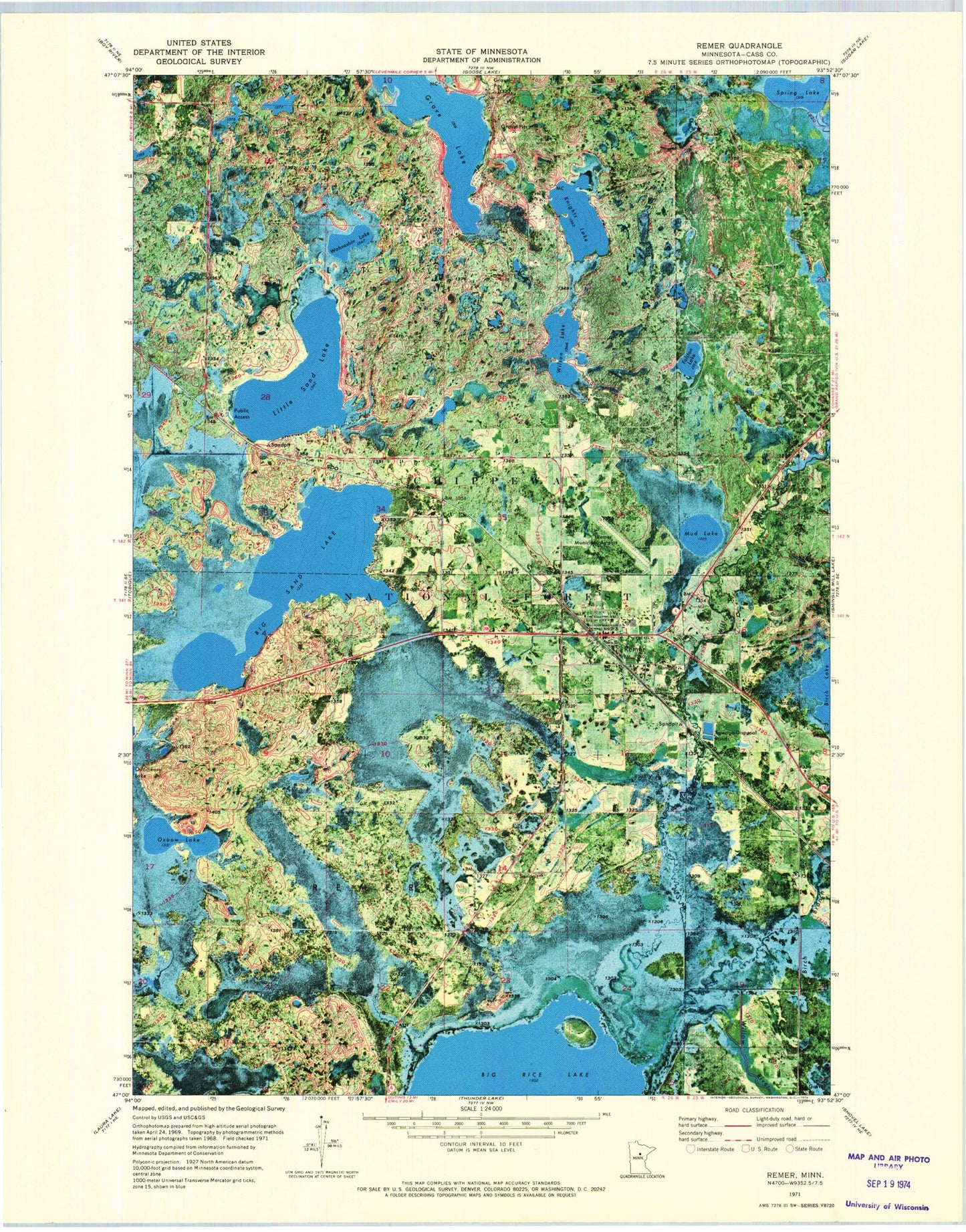 Classic USGS Remer Minnesota 7.5'x7.5' Topo Map Image