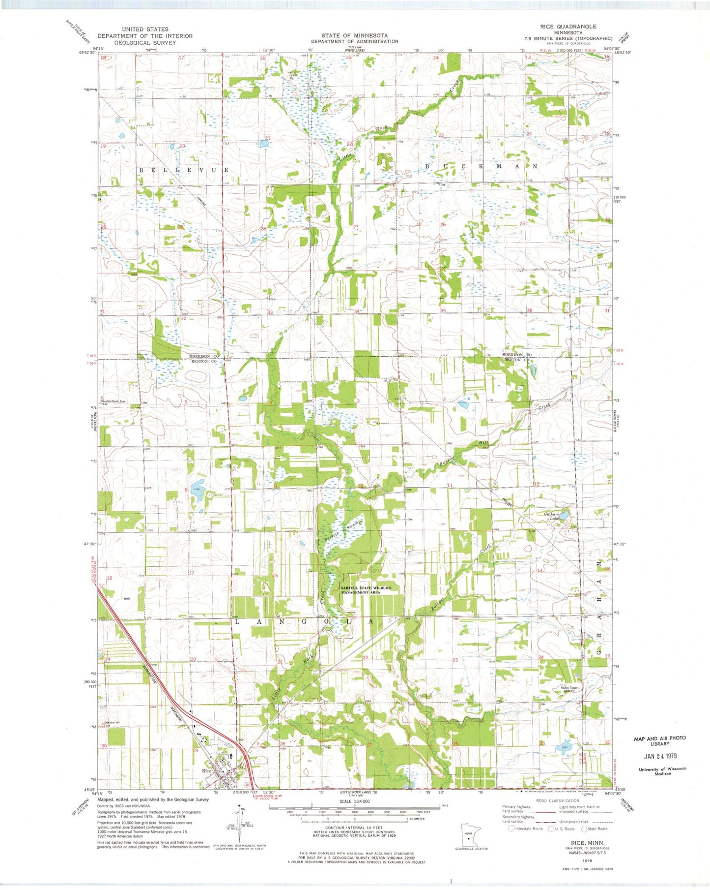 Classic USGS Rice Minnesota 7.5'x7.5' Topo Map Image