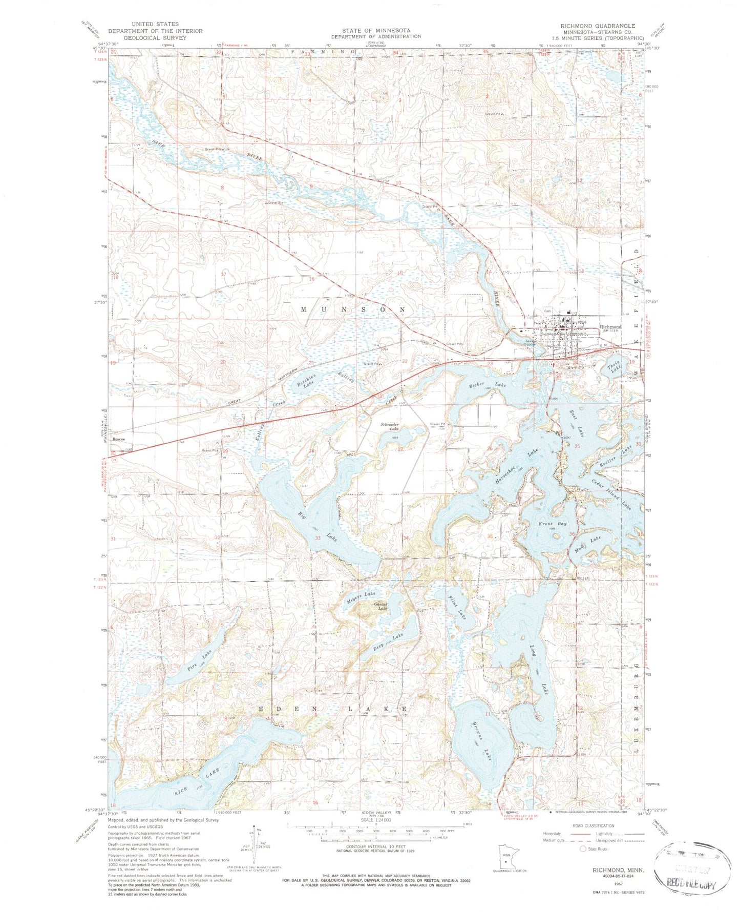 Classic USGS Richmond Minnesota 7.5'x7.5' Topo Map Image