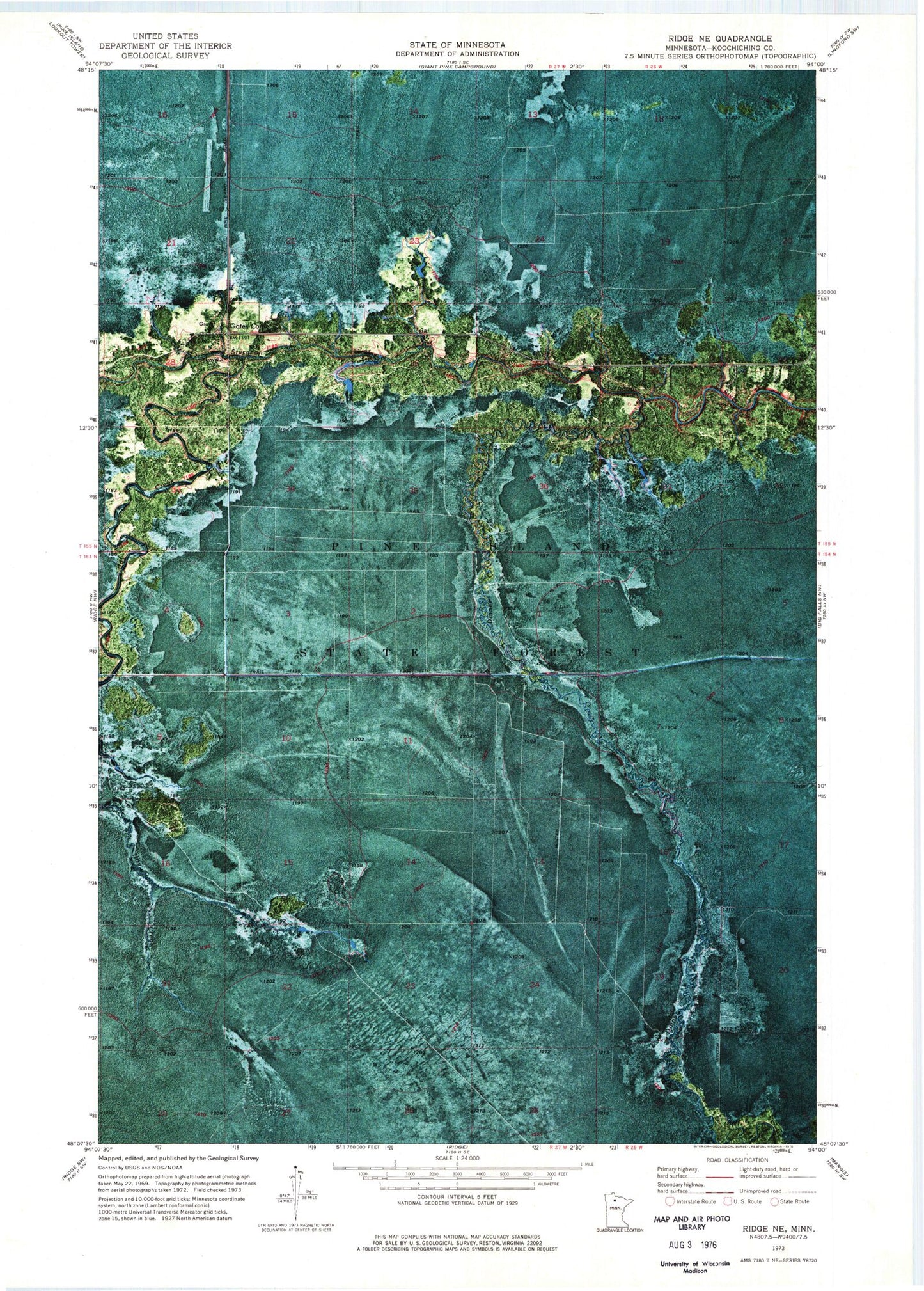 Classic USGS Ridge NE Minnesota 7.5'x7.5' Topo Map Image